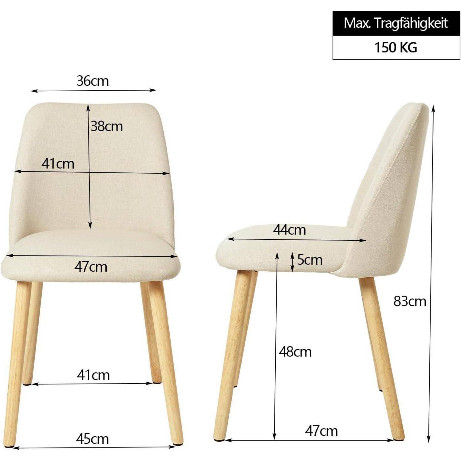 Esszimmerstühle Creme Stühle Esszimmer 2er Set mit Holzbeine Polsterstuhl Wohnzimmerstuhl Küchenstühle aus Polyester für Esszimmer Küche Büro 2