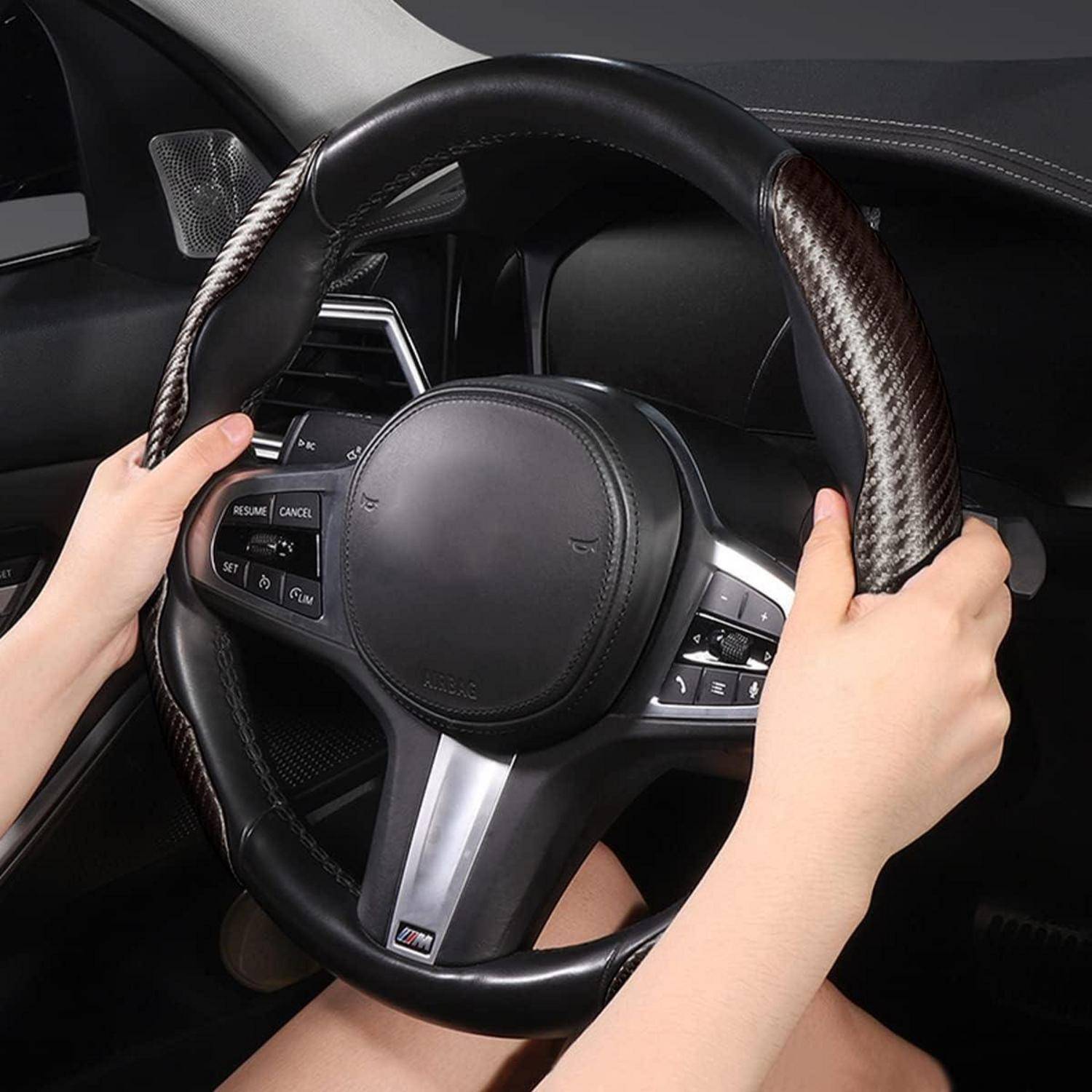 CGEAMDY PU Kohlfaser segmentierter Lenkradschutz, Modisch Segmentierte Auto Lenkradschutz, Anti Rutsch Atmungsaktiv Lenkradhülle, Auto Lenkradhülle