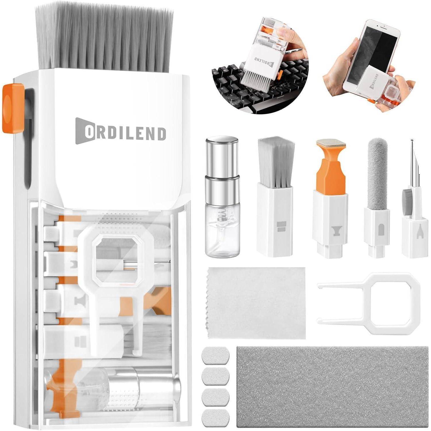 Ordilend Tastatur Reinigungsset, Alles in Einem Handy Laptop Reinigungsset, für iPhone Airpods Tastaturreiniger mit Bürste und Spray, Keyboard Clean