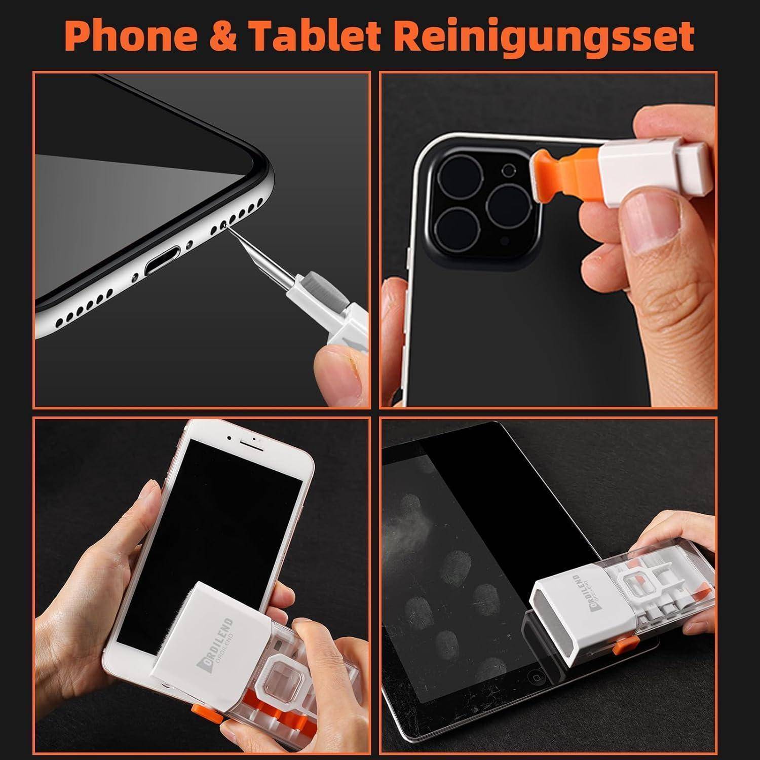 Ordilend Tastatur Reinigungsset, Alles in Einem Handy Laptop Reinigungsset, für iPhone Airpods Tastaturreiniger mit Bürste und Spray, Keyboard Clean