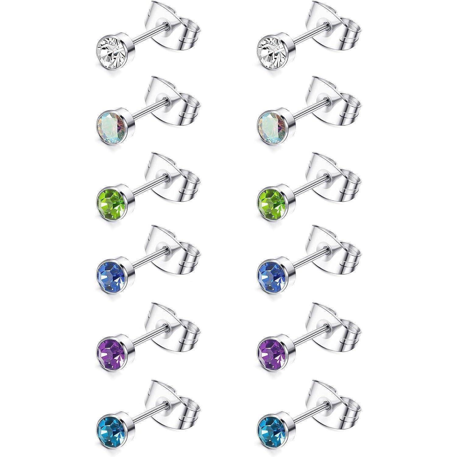 JeweBella 6Pairs G23 Titan Ohrstecker für Damen Herren Mädchen Hypoallergen Kleine Titan Ohrringe Set Zirkonia Medizinische Ohrstecker Chirurgenstah