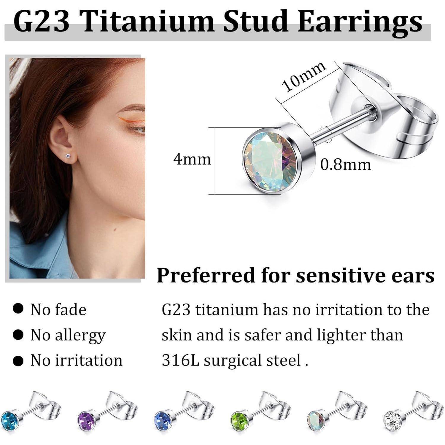 JeweBella 6Pairs G23 Titan Ohrstecker für Damen Herren Mädchen Hypoallergen Kleine Titan Ohrringe Set Zirkonia Medizinische Ohrstecker Chirurgenstah