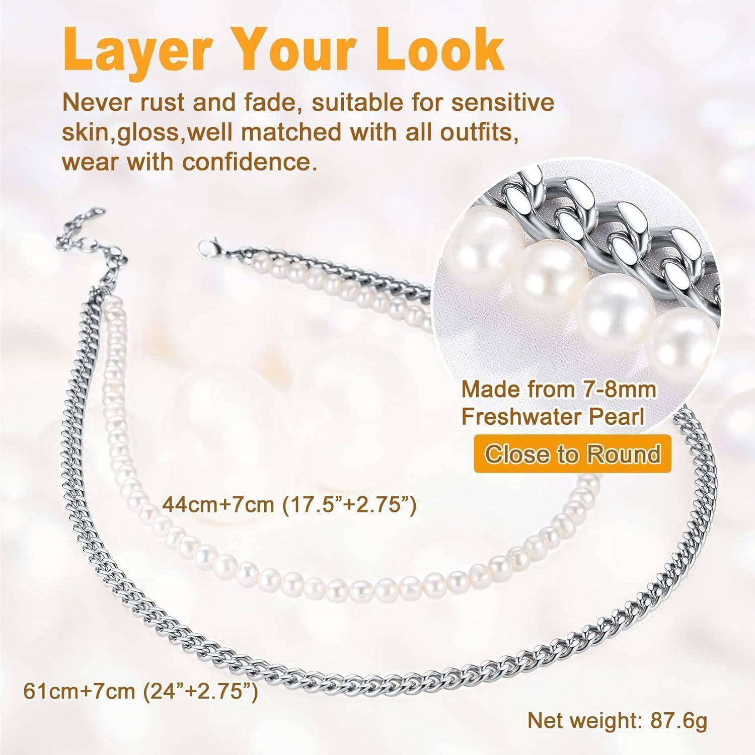 U7 Perlenkette Damen Herren Halsketten kurze Synthetischen Perlenkette Runde Weiß/Schwarz Süßwasser-Zuchtperlenkette Elegant Choker Pearl Necklace