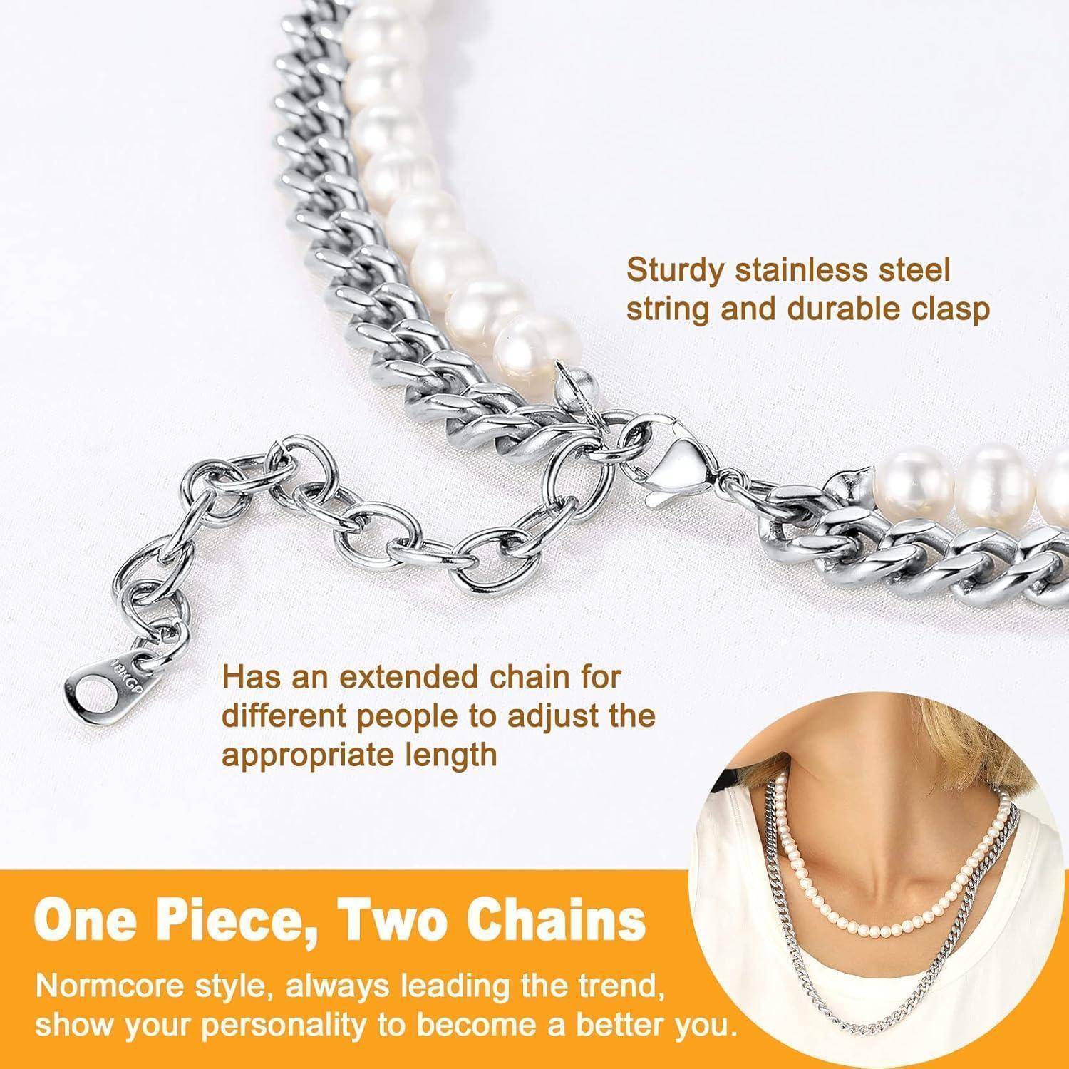 U7 Perlenkette Damen Herren Halsketten kurze Synthetischen Perlenkette Runde Weiß/Schwarz Süßwasser-Zuchtperlenkette Elegant Choker Pearl Necklace