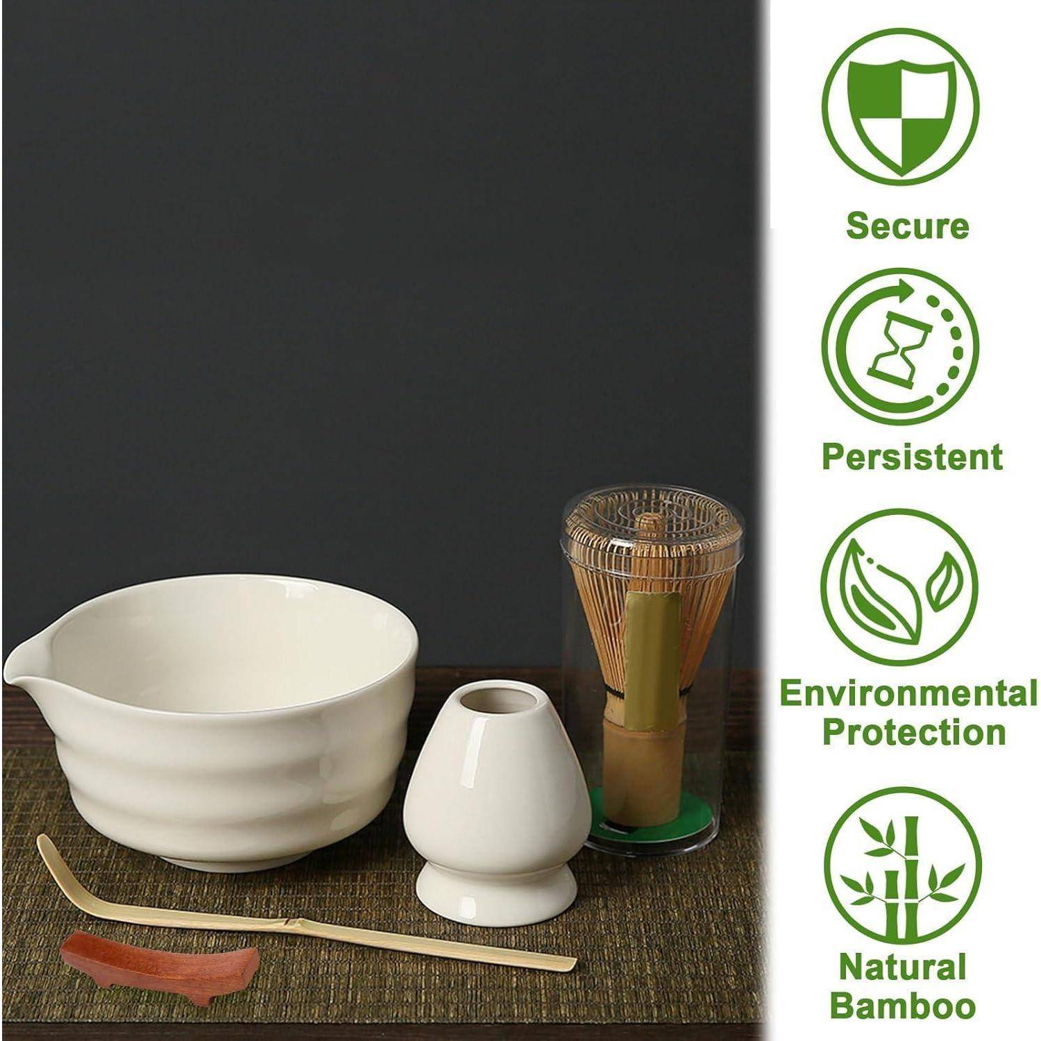 Raxfekro 5-Teiliges Matcha Set, Matcha Besen, Matcha-Schneebesen, Matcha Löffel, Matcha Schüssel mit Auslauf, Matcha Whisk, Keramik Matcha Tea Set