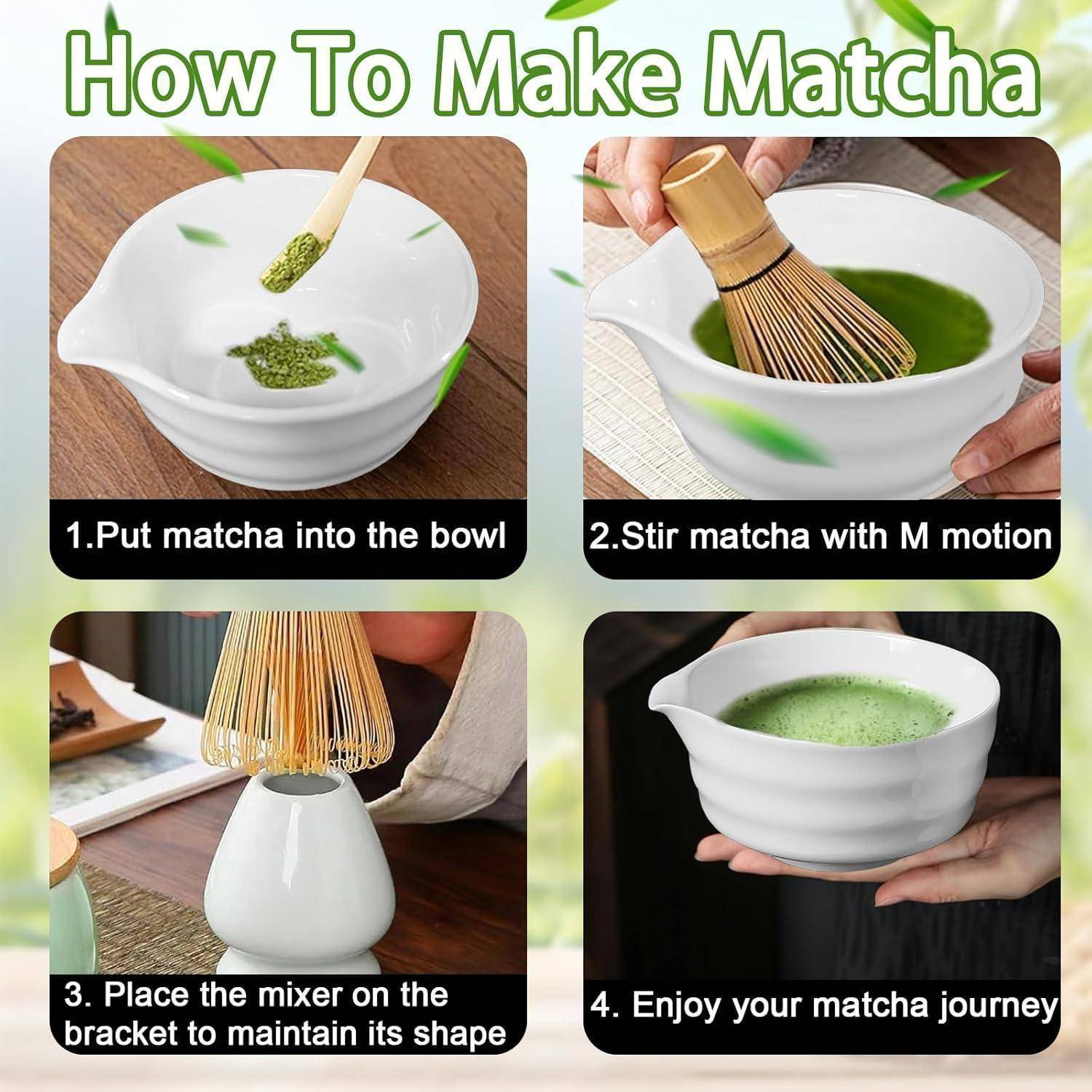Raxfekro 5-Teiliges Matcha Set, Matcha Besen, Matcha-Schneebesen, Matcha Löffel, Matcha Schüssel mit Auslauf, Matcha Whisk, Keramik Matcha Tea Set
