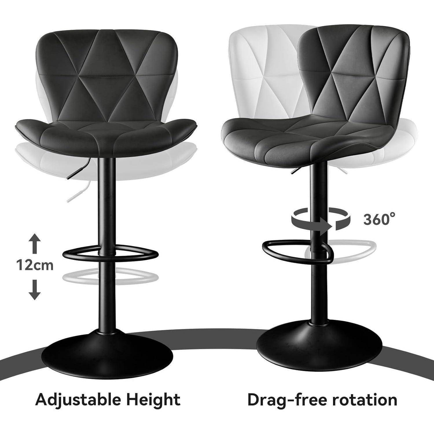 Hawthyhome Barhocker 2er Set |Barstuhl Höhenverstellbar mit Rückenlehne, Höhenverstellbar, 360° Drehbar, Kunstleder, für Esszimmer Heimbar Küche