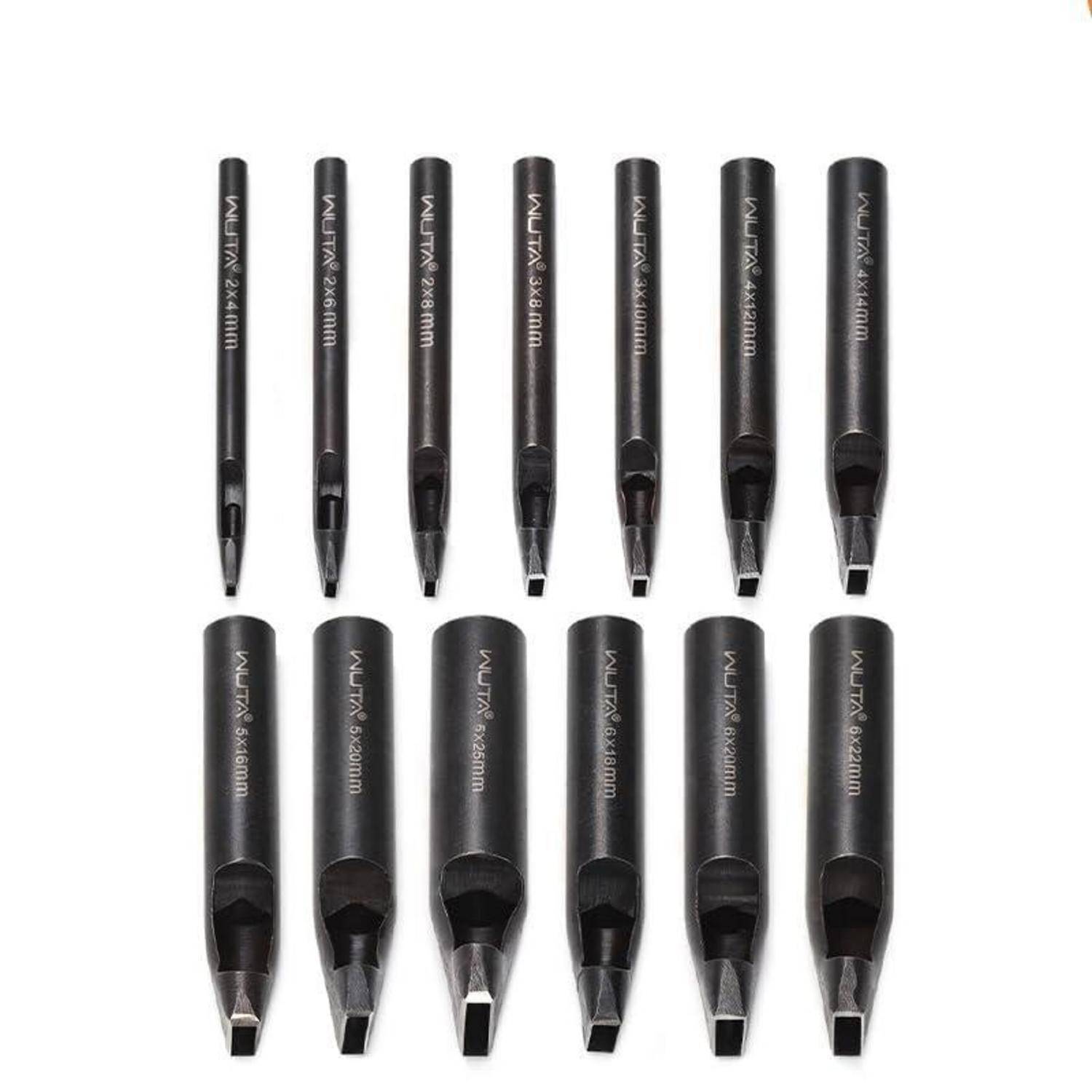 WUTA Kohlenstoffstahl Lochstanzer,13 Stück Rechteck Locheisen Set für DIY Lederarbeiten, Gürtel, Taschen, Lochstanzer Leder