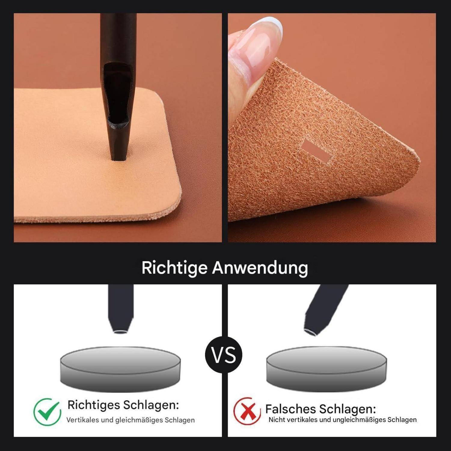 WUTA Kohlenstoffstahl Lochstanzer,6 Stück Rechteck Locheisen Set für DIY Lederarbeiten, Gürtel, Taschen, Lochstanzer Leder(2 * 4++2 * 6++2 * 8+3