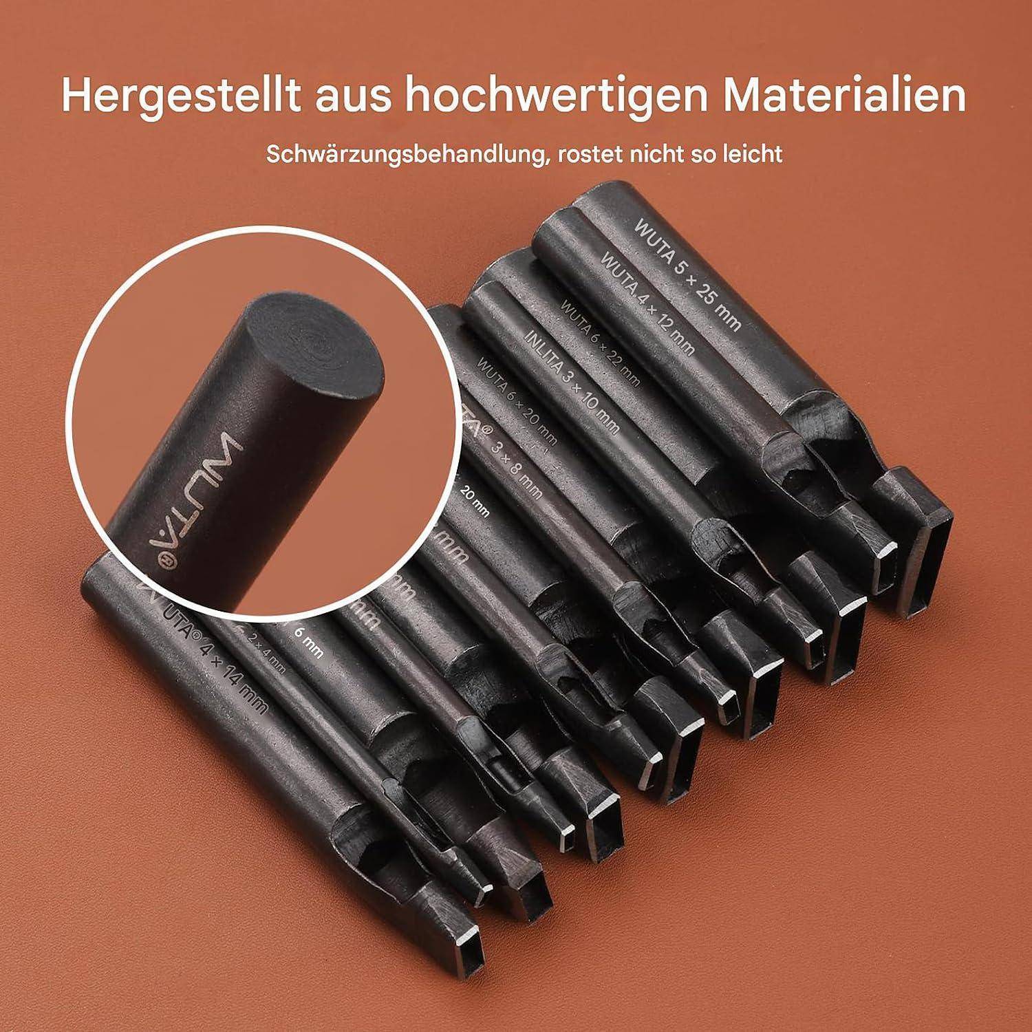 WUTA Kohlenstoffstahl Lochstanzer,6 Stück Rechteck Locheisen Set für DIY Lederarbeiten, Gürtel, Taschen, Lochstanzer Leder(2 * 4++2 * 6++2 * 8+3