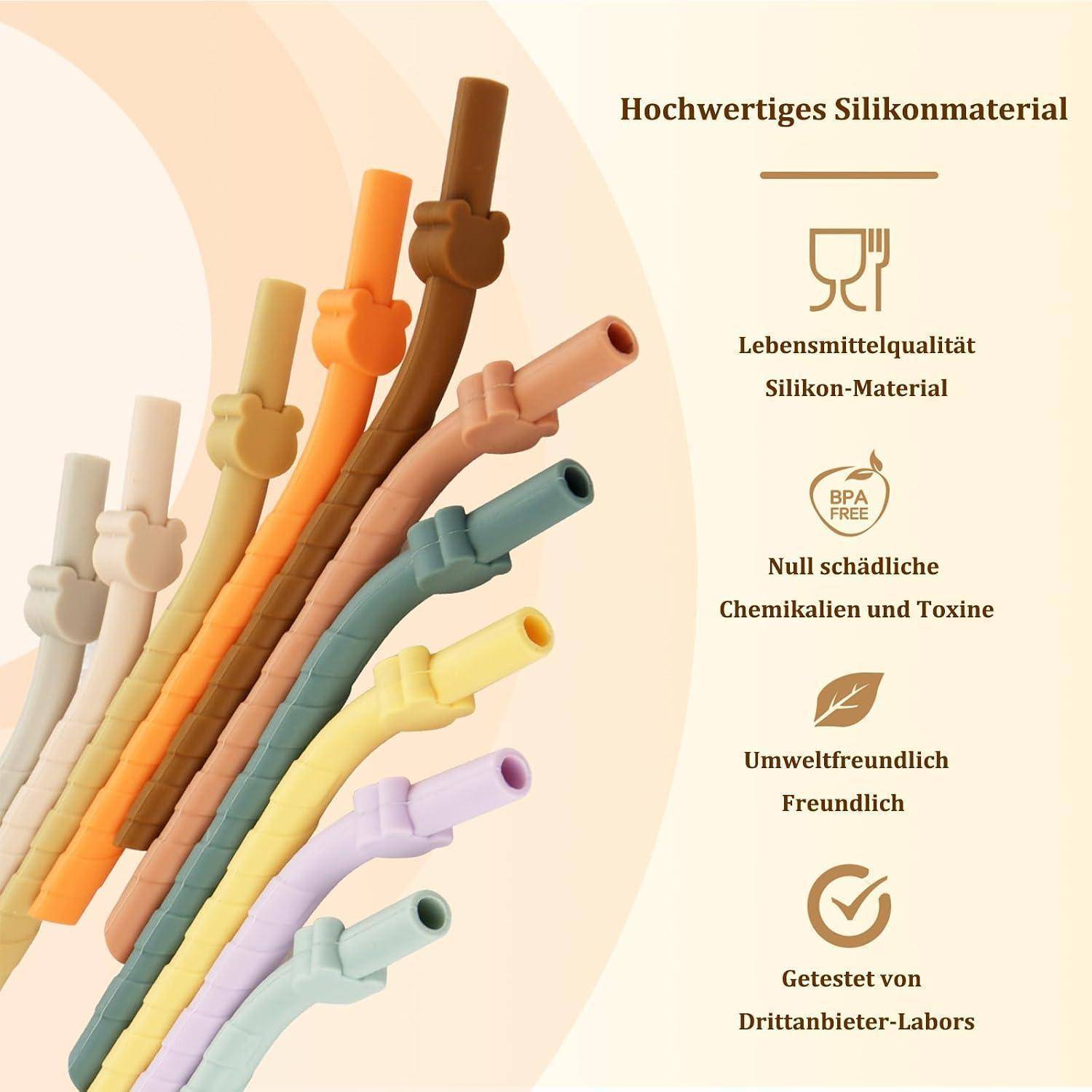 LEMONSTONE 10 Stück Silikon Strohhalm mit Strohhalm Reinigungsbürste, Strohhalme Wiederverwendbar, 9 mm Breite Biegung Trinkhalme BPA-Frei, Sicher