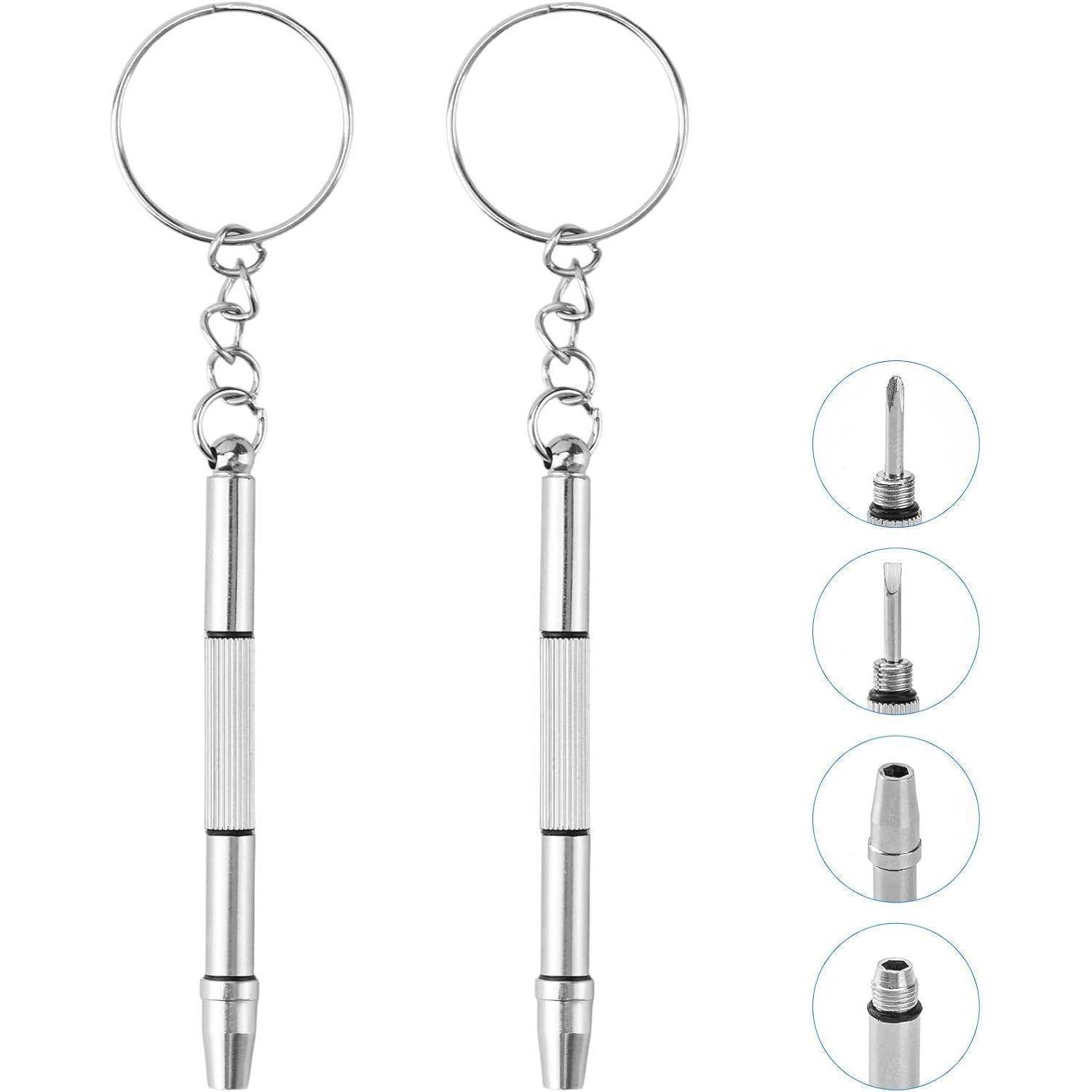 GZEINB Mini Schraubenzieher Set für Brillen, 4 in 1 Präzisionsschraubenzieher, Edelstahl mit Schlüsselanhänger, Reparaturset für Brillen, Uhren u