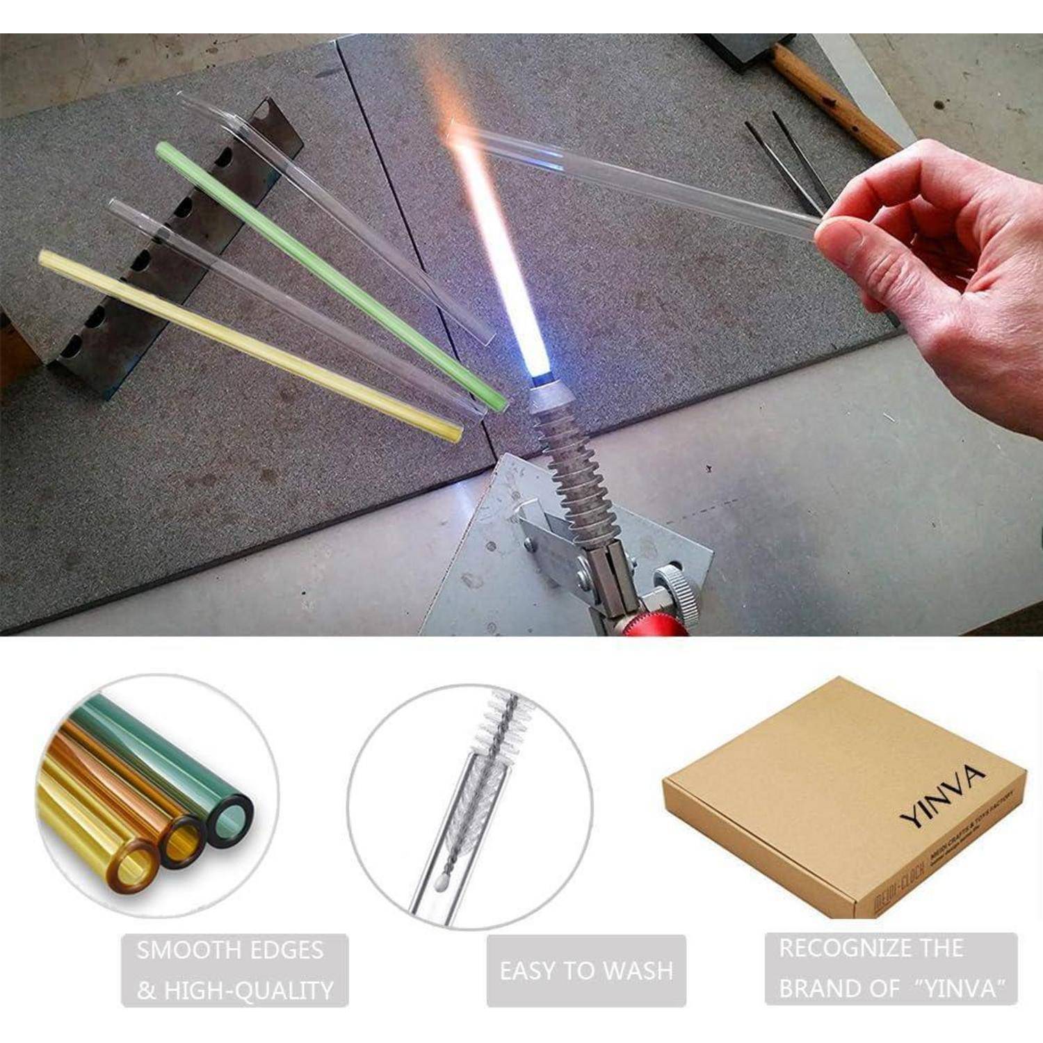 AOTWAN Glasstrohalme Bunt 19 Stück Bunte Strohhalme Glas Bunt,7 Kurz+4 Lange Geraden Glas-Strohhalme,4 Gebogenem Glas Trinkhalme mit 4 Reinigungsbür