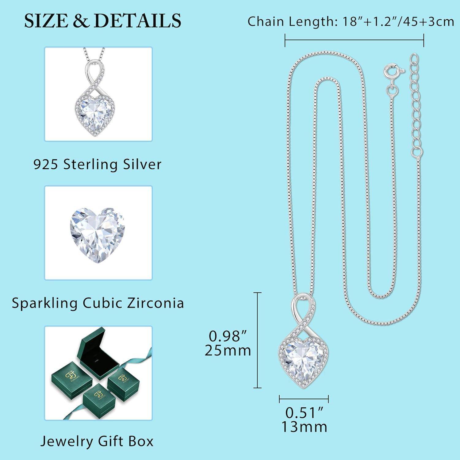 FJ Unendlichkeit Kette Damen 925 Sterling Silber Herz Geburtsstein Halskette Schmuck für Frauen Mutter Freundin Mama 04 April - Zirkonia
