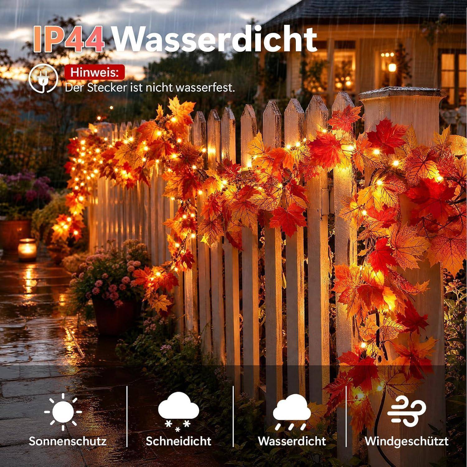 Ciskotu Herbst Ahornblätter Lichterkette mit Stecker, 3M 31Licht Herbstgirlande Lichterkette Halloween Deko, Herbst Girlande dekoration Innen und Au