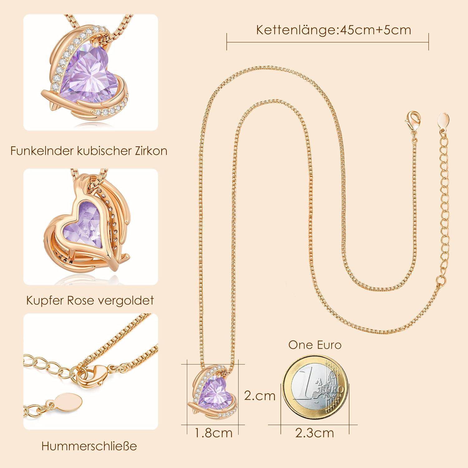 CDE Kette Damen Rosegold Herz Halskette für Frauen Schmuck mit Elegante Geschenkverpackung Weihnachten Geschenk für Sie Frau Freundin Mama Valentins
