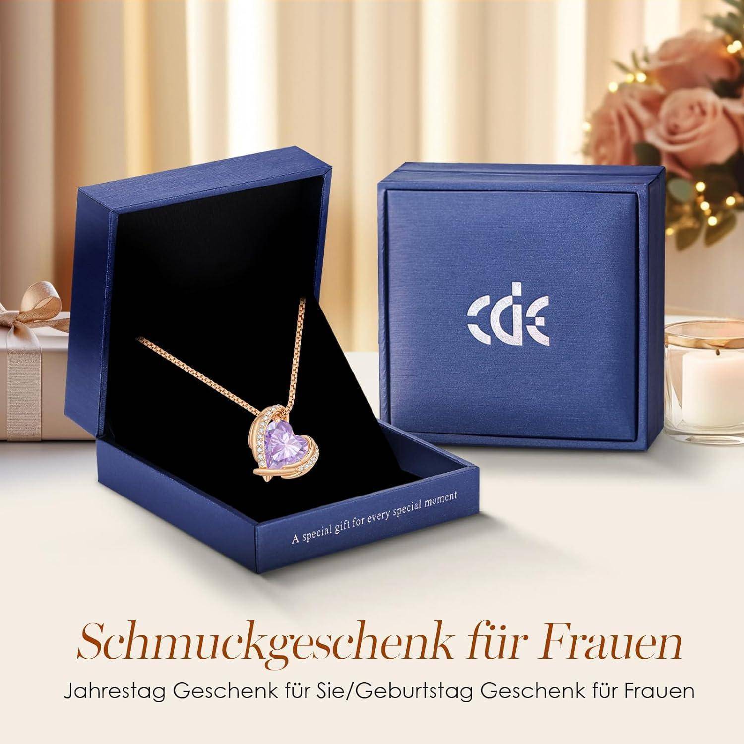 CDE Kette Damen Rosegold Herz Halskette für Frauen Schmuck mit Elegante Geschenkverpackung Weihnachten Geschenk für Sie Frau Freundin Mama Valentins