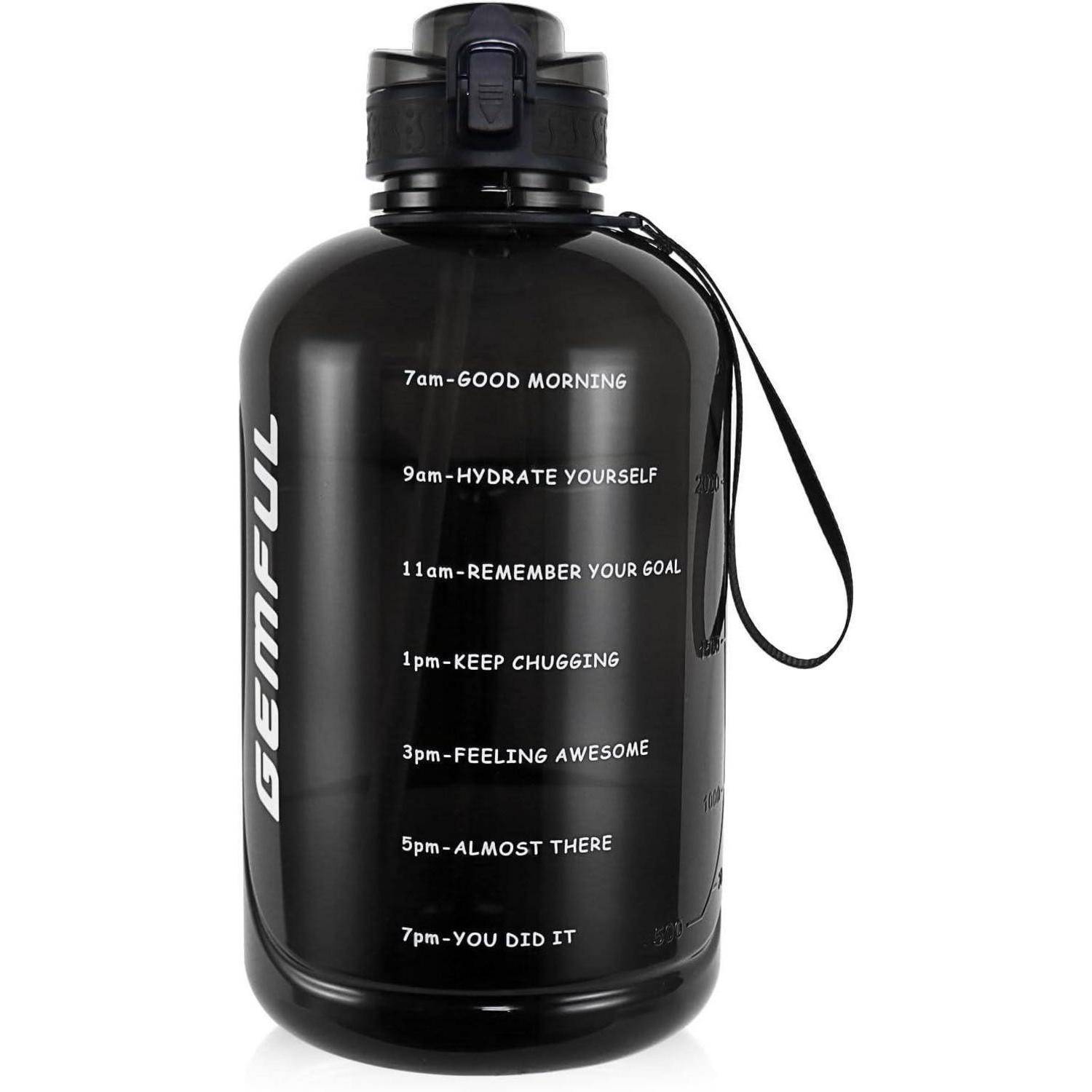 GEMFUL 3 Liter-Sport trinkflasche, BPA-frei, auslaufsicheres Design mit Strohhalm und Zeitmarkierungen, ideal für Fitness, Büro, Yoga und Outdoor-Ak