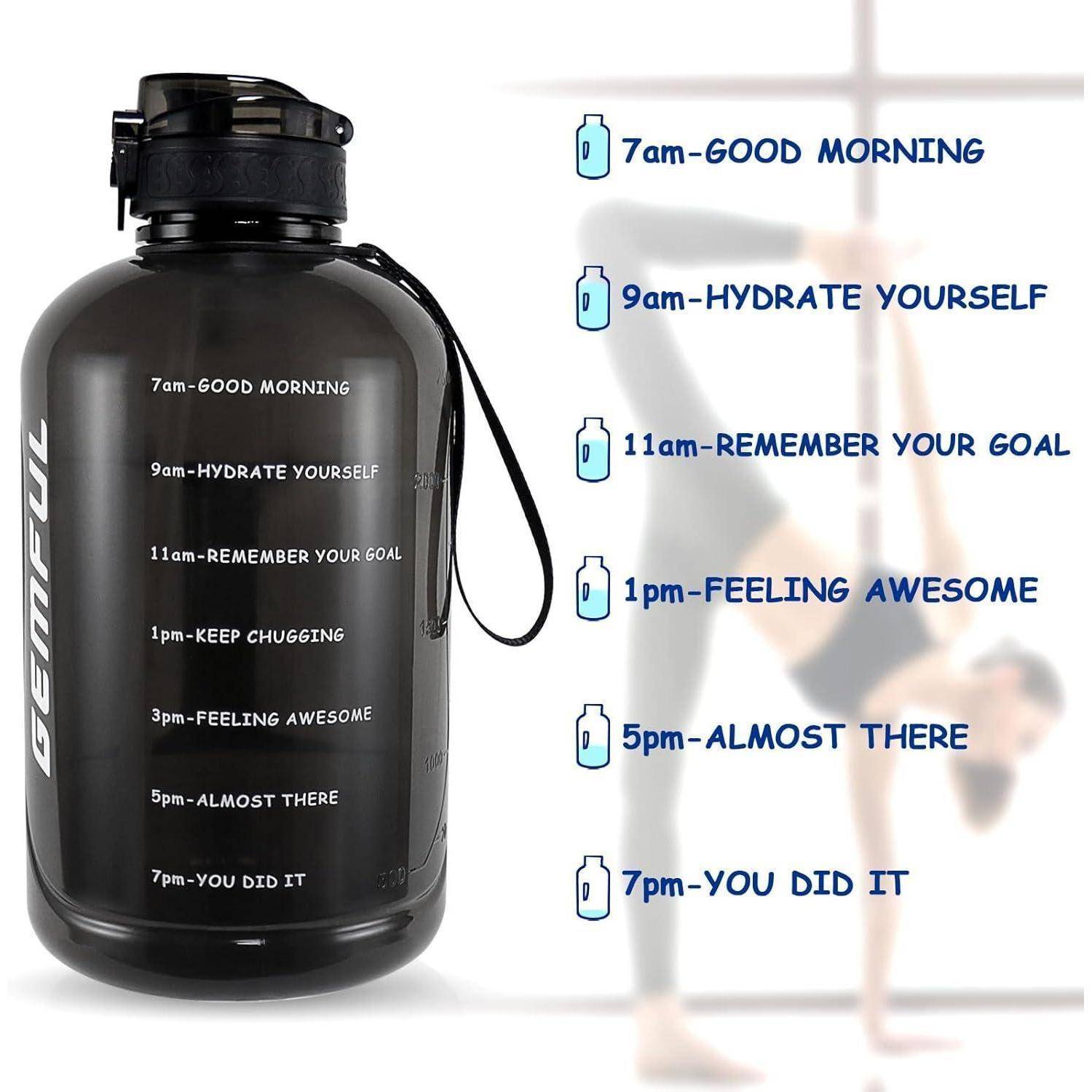 GEMFUL 3 Liter-Sport trinkflasche, BPA-frei, auslaufsicheres Design mit Strohhalm und Zeitmarkierungen, ideal für Fitness, Büro, Yoga und Outdoor-Ak
