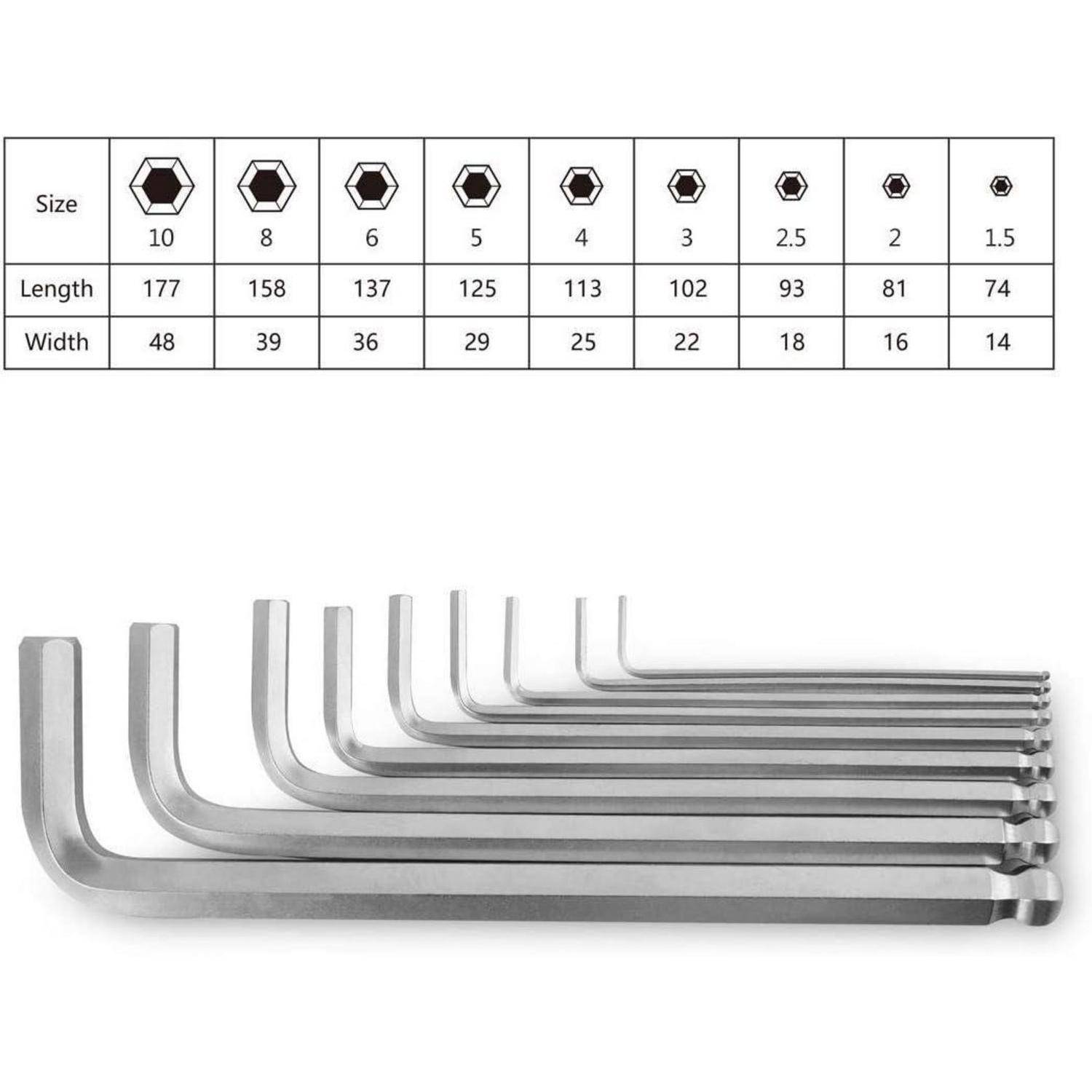 Gunpla Innensechskantschlüssel Set/Satz 9 Stück Winkelschlüsselsatz für Innensechskant-Schrauben,Lang, 1.5 bis 10 mm Lang 1.5-10mm