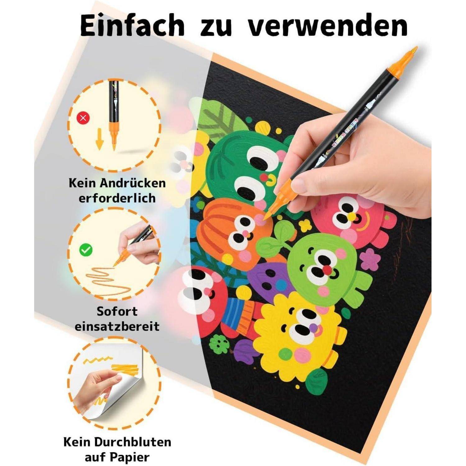 AEDAGA‌ 60 Farben Acrylstifte Set mit Doppelspitze Acrylic Marker | Vielseitig einsetzbar | Wasserfest | Farbecht| Starke Deckkraft | Acrylmarker