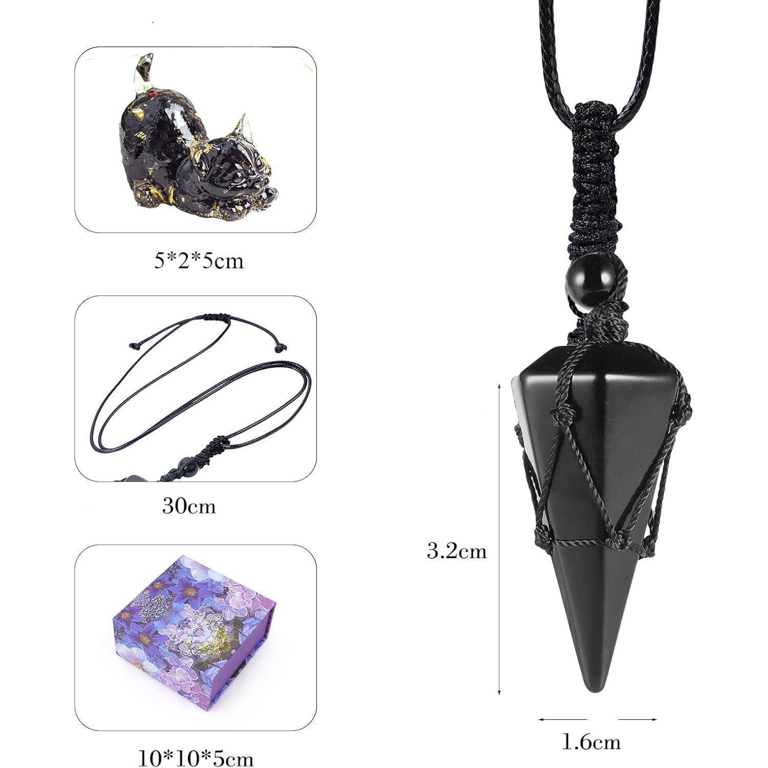 Obsidian Kristall Kristall hängende Verzierung für Auto Rückspiegel Anhänger Katzendeko Figur Führerschein Auto Innenausstattung, Reiki, viel Gl