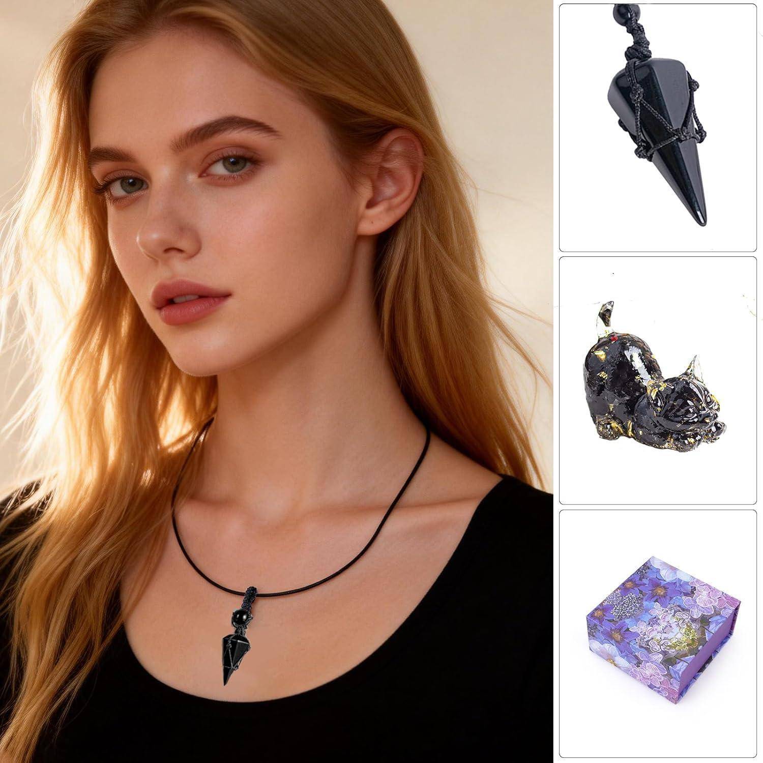 Obsidian Kristall Kristall hängende Verzierung für Auto Rückspiegel Anhänger Katzendeko Figur Führerschein Auto Innenausstattung, Reiki, viel Gl