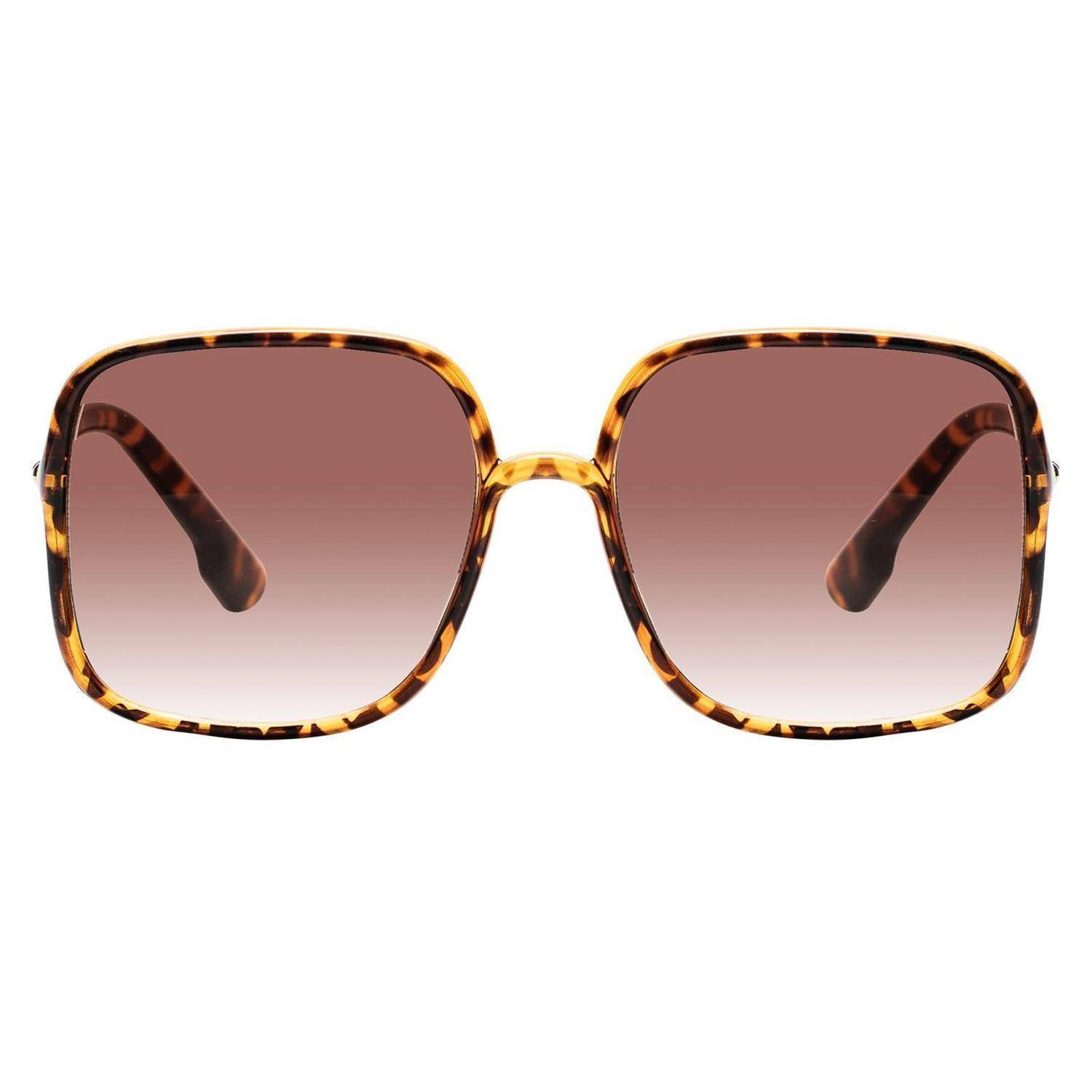 Schildpatt-Sonnenbrille in quadratischer Form mit braunen Verlaufsgläsern auf weißem Hintergrund.