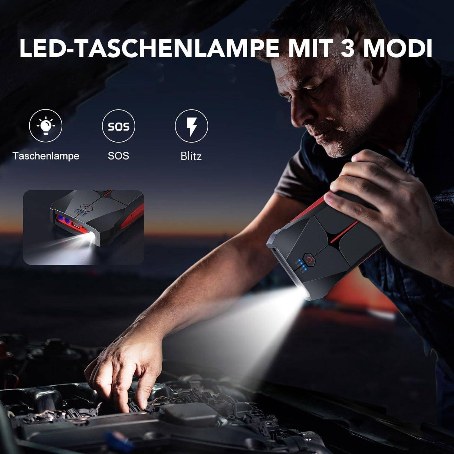 FLYLINKTECH Starthilfe Powerbank für Pkw 4000A, 12V Tragbare Auto Starthilfe（Bis zu 9L Benzin/8.5L Diesel, IP67 Wasserdicht Starter Powerbank mit