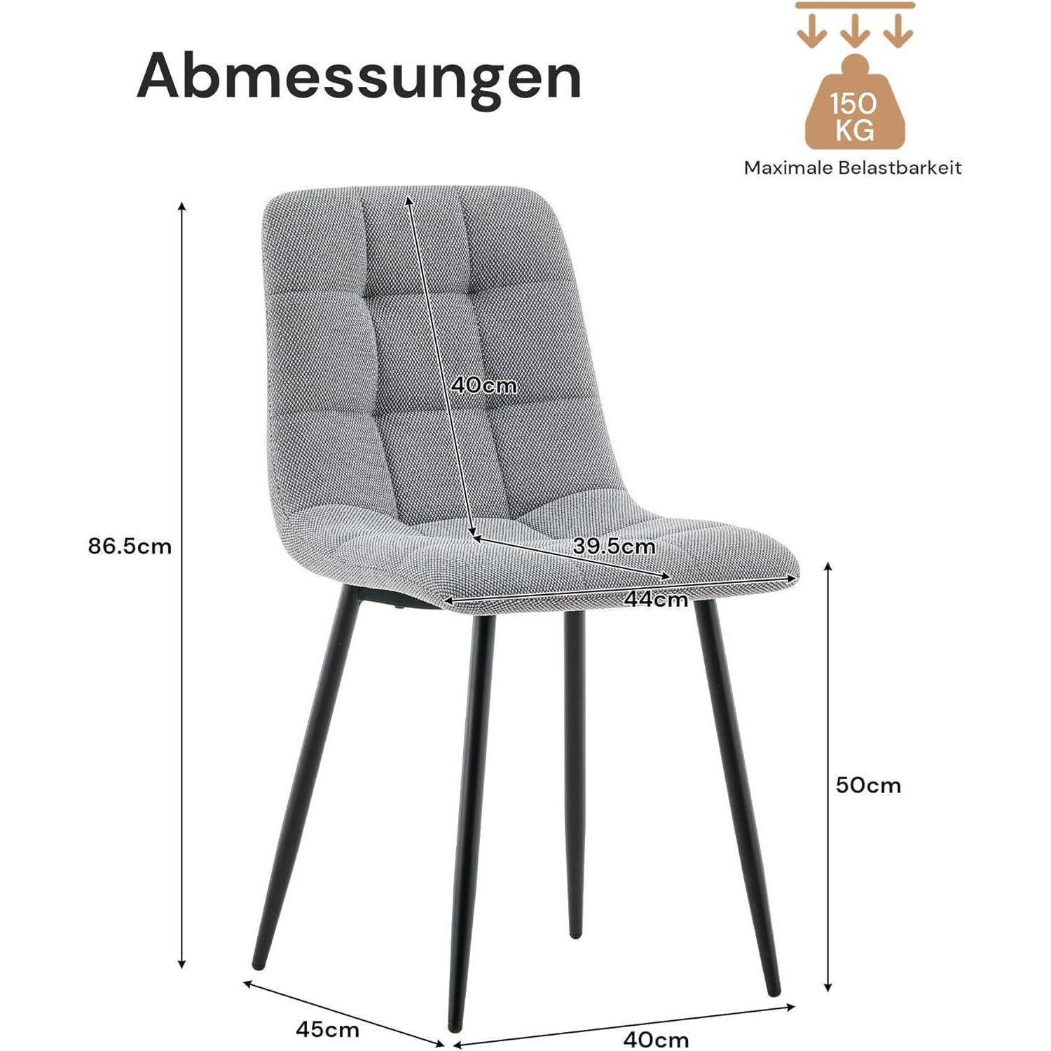 CLIPOP Esszimmerstühle 2er Set Chenille Dunkelgrau, Gepolsterter Sitz Wohnzimmerstuhl mit stabilen Metallbeinen, für Zuhause und Büro (Chenille Dun