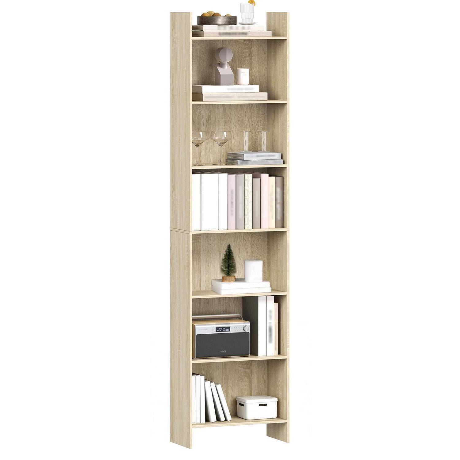 Hzuaneri Bücherregal Standregal 7 Fächer 24 x 48 x 197,4 cm Eichenbeige | Offen, Büroregal, als Raumteiler BC01716X Eichenbeige 24 x 48 x 197,4 cm
