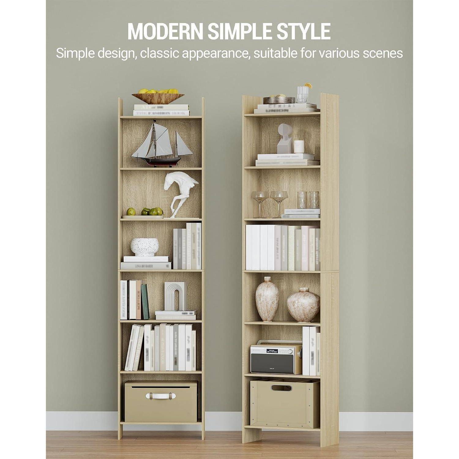 Hzuaneri Bücherregal Standregal 7 Fächer 24 x 48 x 197,4 cm Eichenbeige | Offen, Büroregal, als Raumteiler BC01716X Eichenbeige 24 x 48 x 197,4 cm