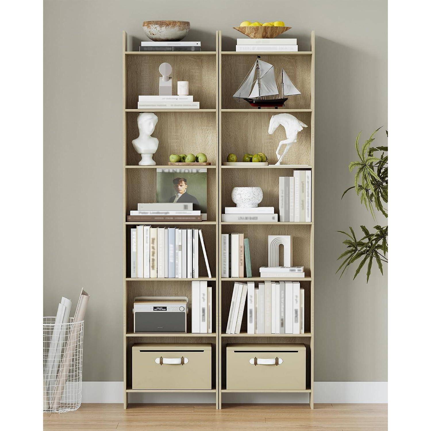 Hzuaneri Bücherregal Standregal 7 Fächer 24 x 48 x 197,4 cm Eichenbeige | Offen, Büroregal, als Raumteiler BC01716X Eichenbeige 24 x 48 x 197,4 cm