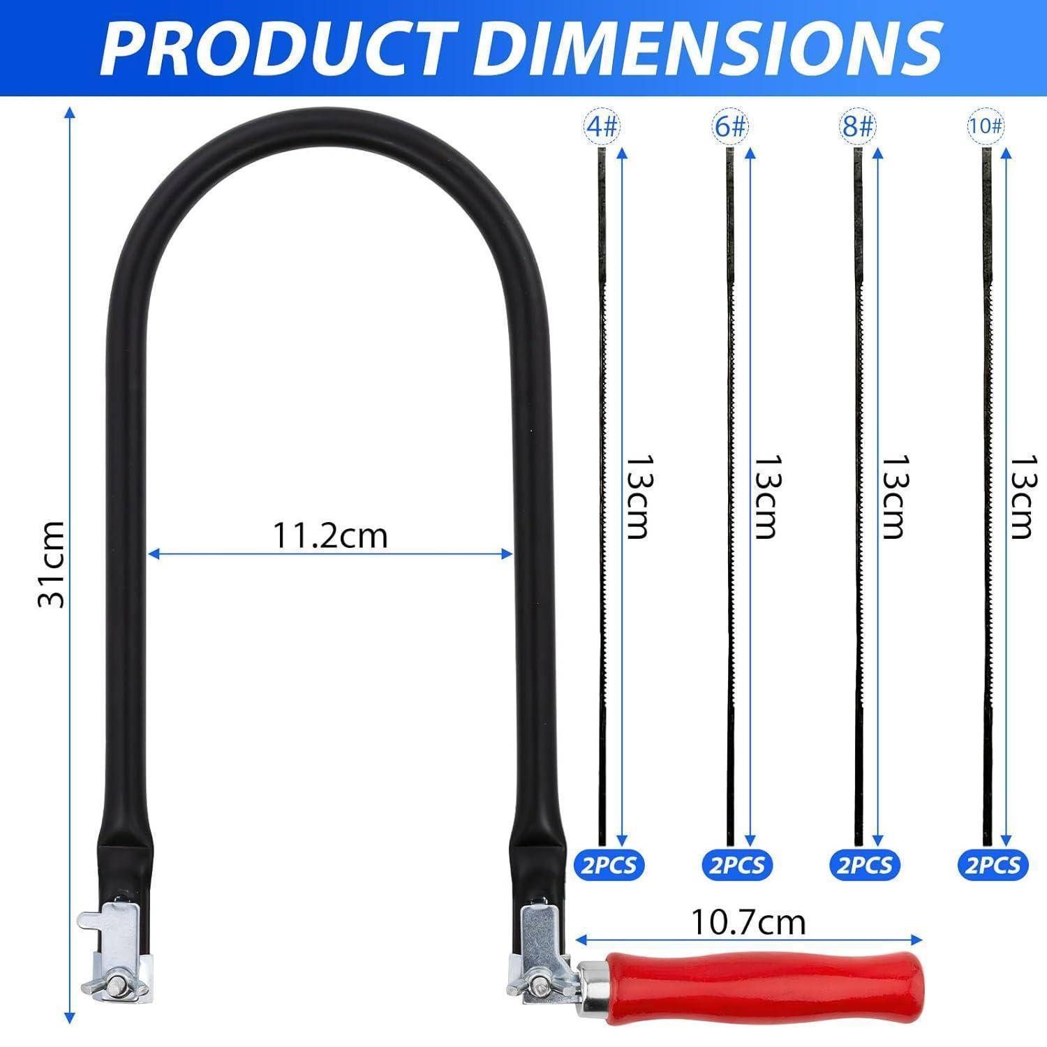 Produktmaße-Diagramm einer U-förmigen schwarzen Metallbügel-Vorhängeschloss: 31 cm hoch, 11,2 cm breit, mit 13 cm Schäften und einem 10,7 cm roten Griff-Schlossteil.
