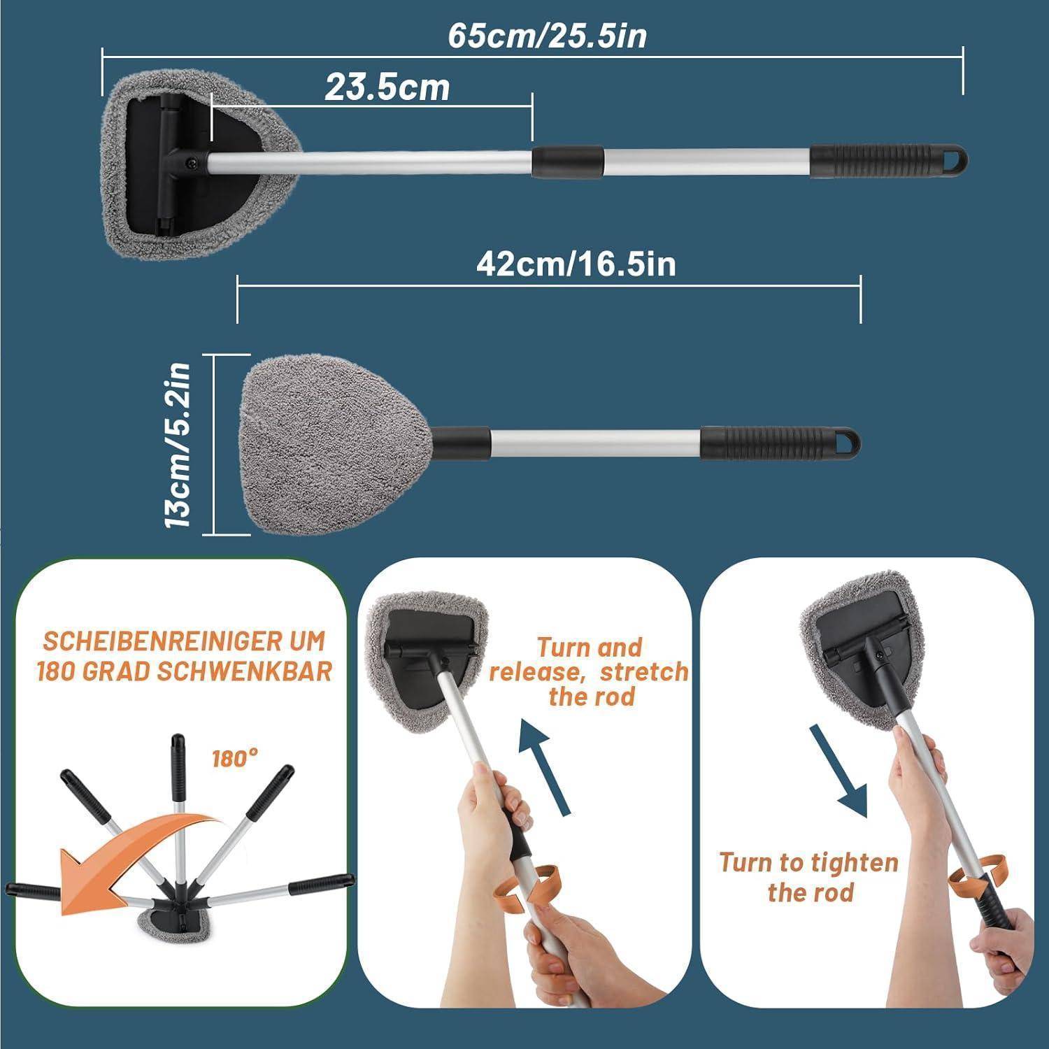 Scheibenreiniger Auto, 65cm Autoscheiben Innenreiniger, Erweiterbares Windschutzscheiben Reiniger mit 4 Mikrofaserpads,Sprühflaschen und