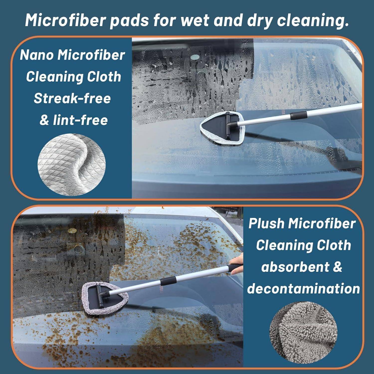 Scheibenreiniger Auto, 65cm Autoscheiben Innenreiniger, Erweiterbares Windschutzscheiben Reiniger mit 4 Mikrofaserpads,Sprühflaschen und