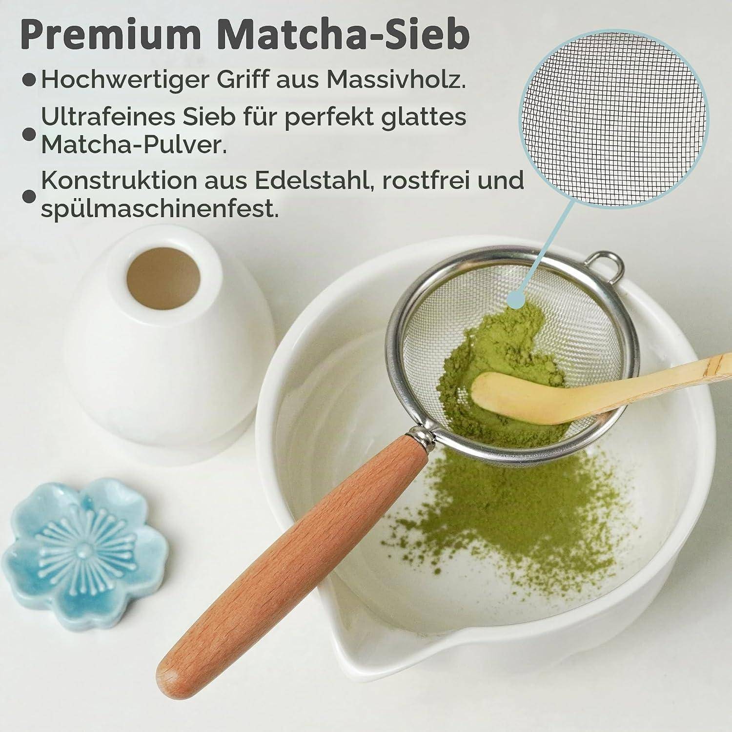 Premium Matcha Set 7-teilig – Exklusives Teezeremonie-Set mit Bambus-Chasen (Besen),Weiß Keramik-Schale, Löffel & Zubehör, Originelles Geschenk f