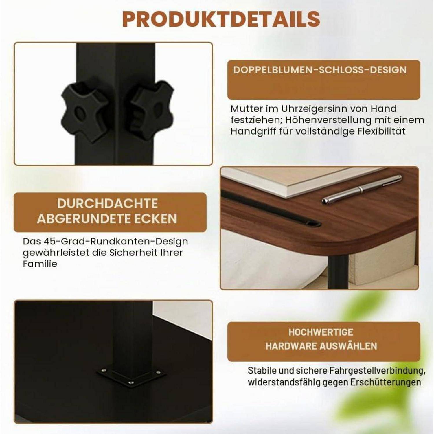 Beistelltisch C Form, Höhenverstellbarer Beistelltisch, Klein Couch Beistelltischs, mit Erhöhtem Rand,360° Drehbarer C Form Beistelltischs,Mobiler