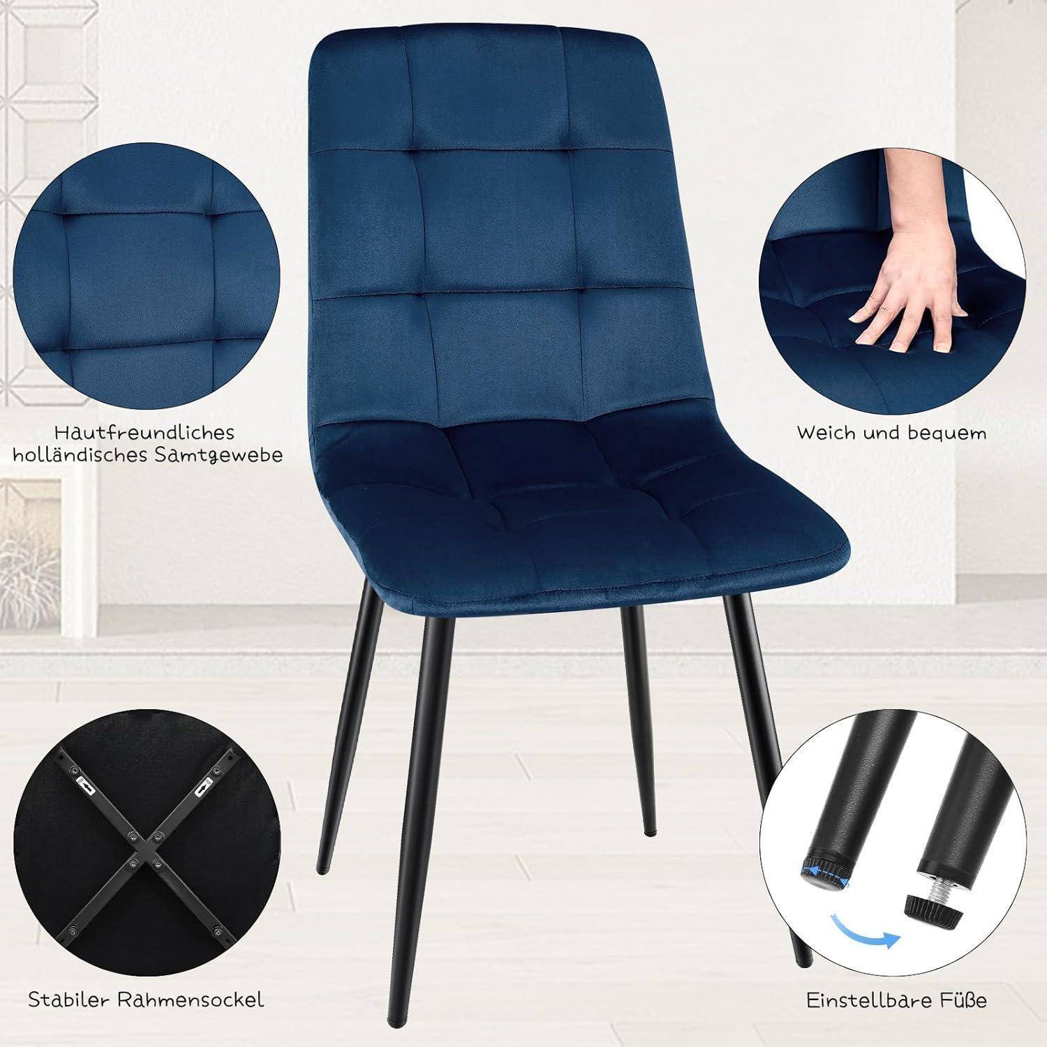 Esszimmerstühle 4er Set, gepolsterter Stuhl mit hoher Rückenlehne und holländischem Samtdesign, Esstischstühle mit Metallfuß, für Esszimmer, Woh