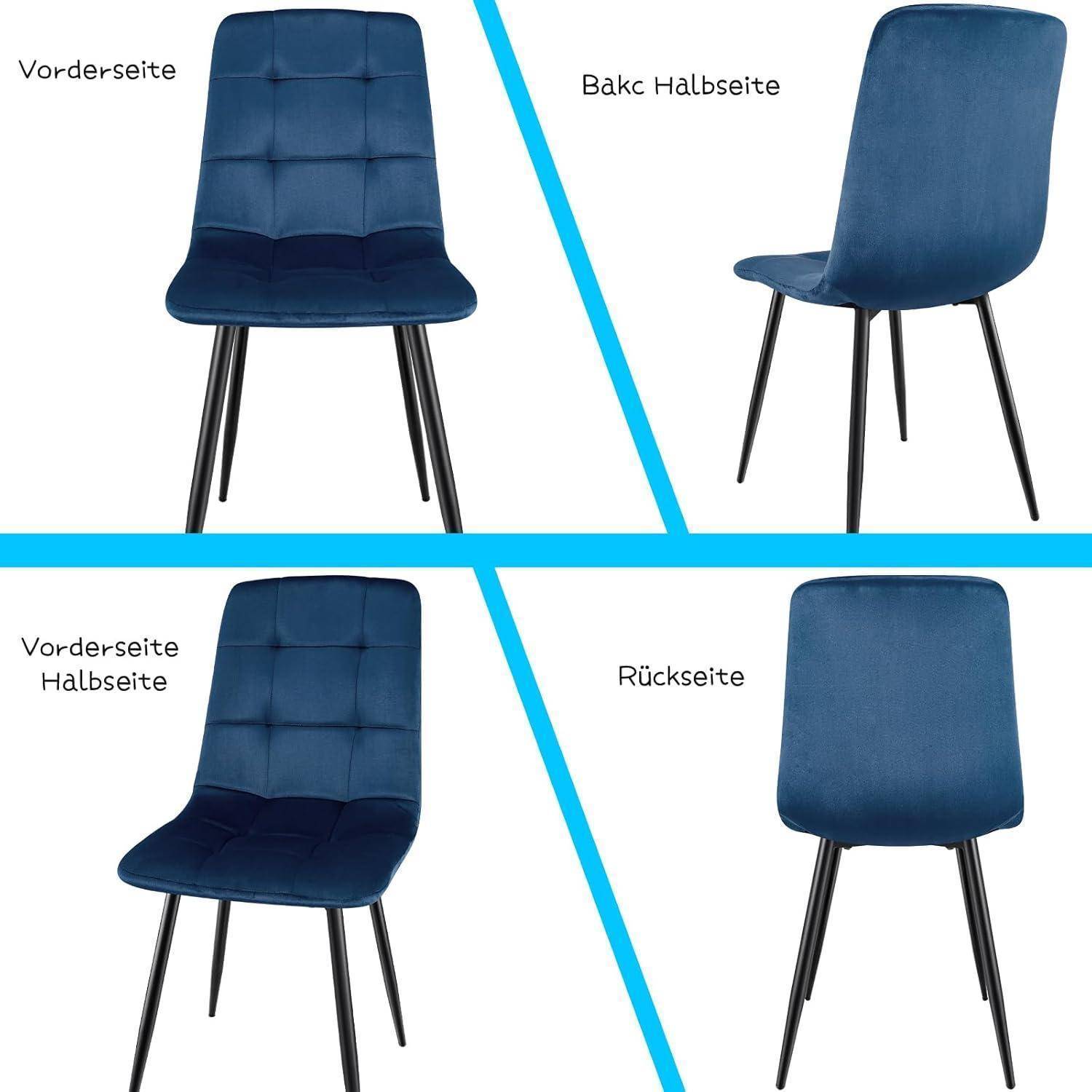Esszimmerstühle 4er Set, gepolsterter Stuhl mit hoher Rückenlehne und holländischem Samtdesign, Esstischstühle mit Metallfuß, für Esszimmer, Woh
