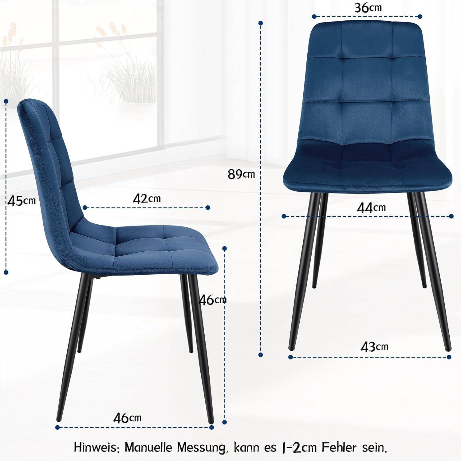 Esszimmerstühle 4er Set, gepolsterter Stuhl mit hoher Rückenlehne und holländischem Samtdesign, Esstischstühle mit Metallfuß, für Esszimmer, Woh