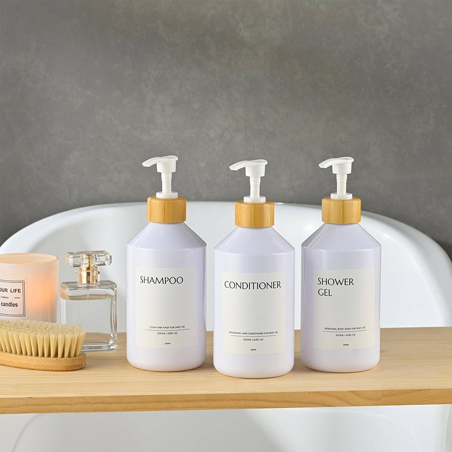 Seifenspender, Spülmittelspender, Soap Dispenser, Handseifenspender, Plastic Pump Dispenser with Funnel and Waterproof Labels, Shampoo Dispenser for