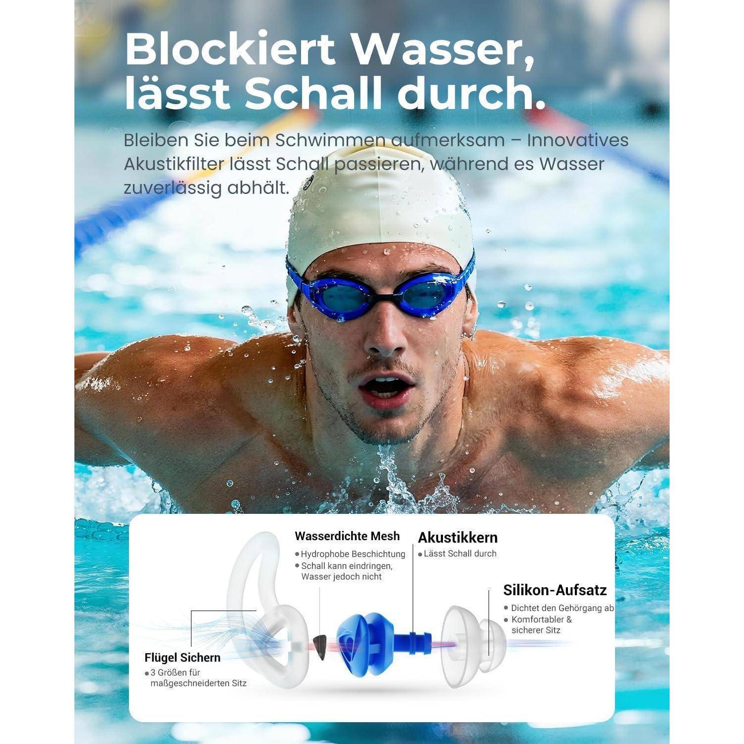 Hearprotek Ohrstöpsel Schwimmen, 2 Paare Silicone Wasserdichte Schwimmer Ohrstöpsel Gehörschutz-ohrschutz Gegen Wasser Erwachsene für Dusche, Pool
