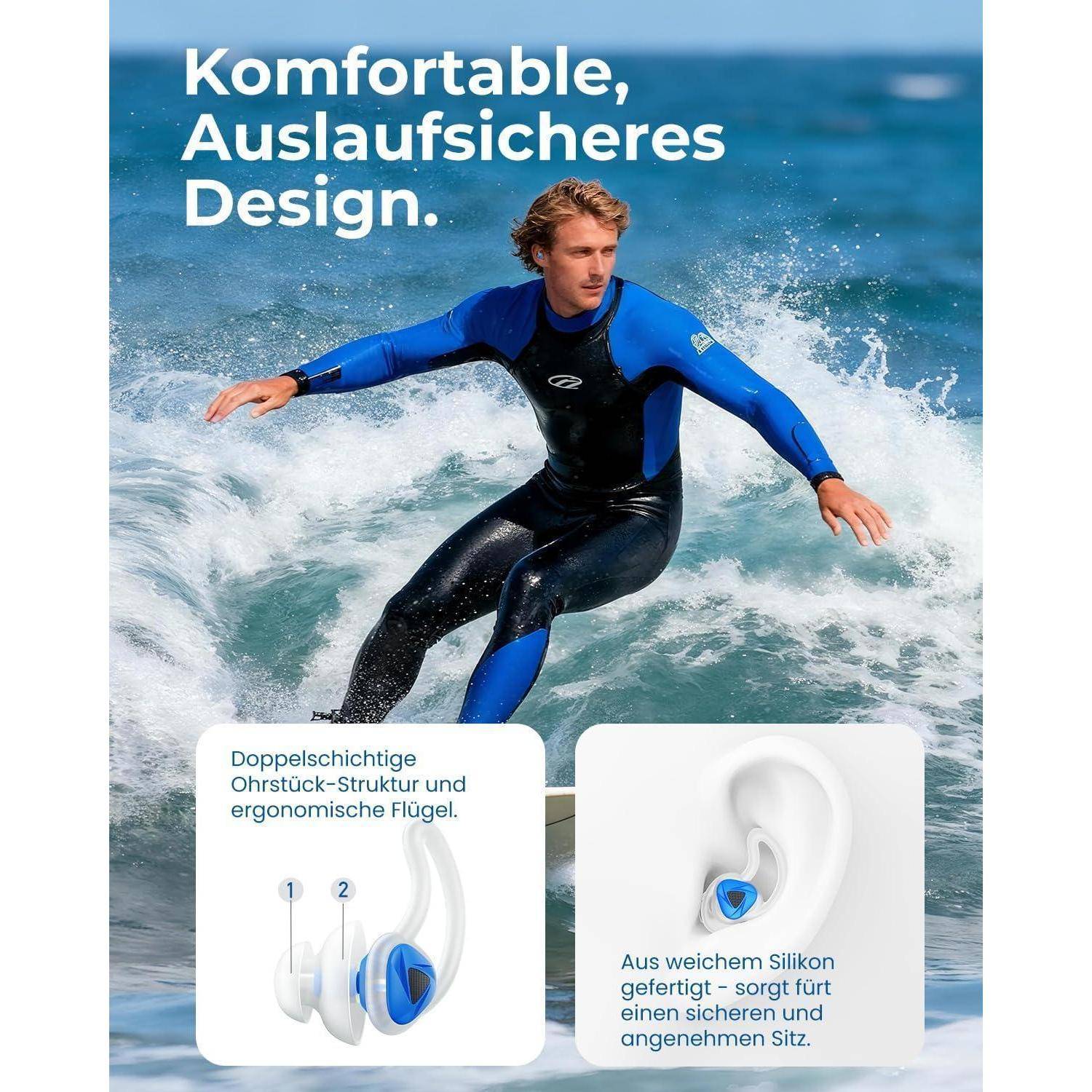 Hearprotek Ohrstöpsel Schwimmen, 2 Paare Silicone Wasserdichte Schwimmer Ohrstöpsel Gehörschutz-ohrschutz Gegen Wasser Erwachsene für Dusche, Pool