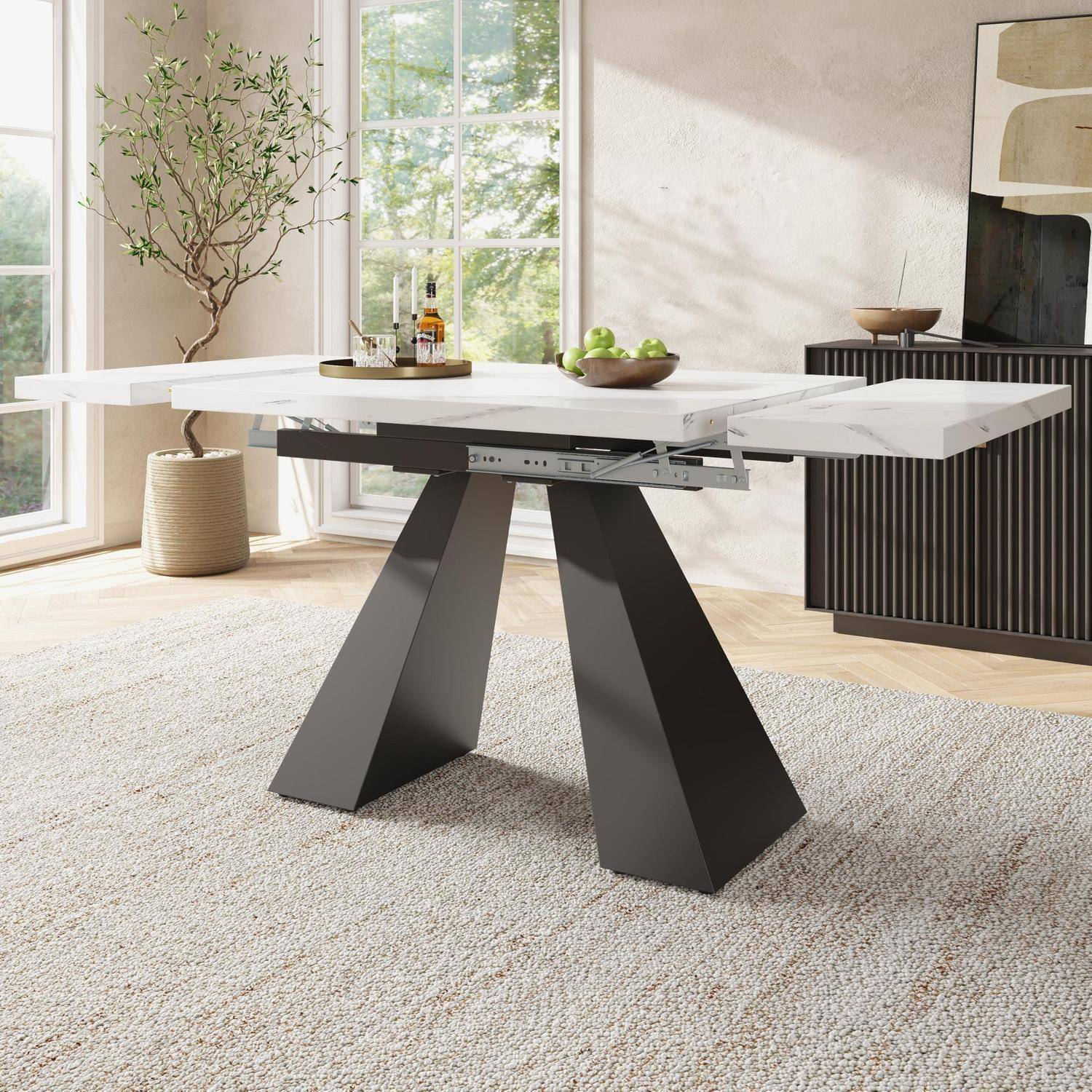 Esstisch Teleskoptisch(99-159×74cm), platzsparender Küchentisch,Breite Arbeitsfläche, Flexibles Design, für Homeoffice und Wohnzimmer (Weiß)