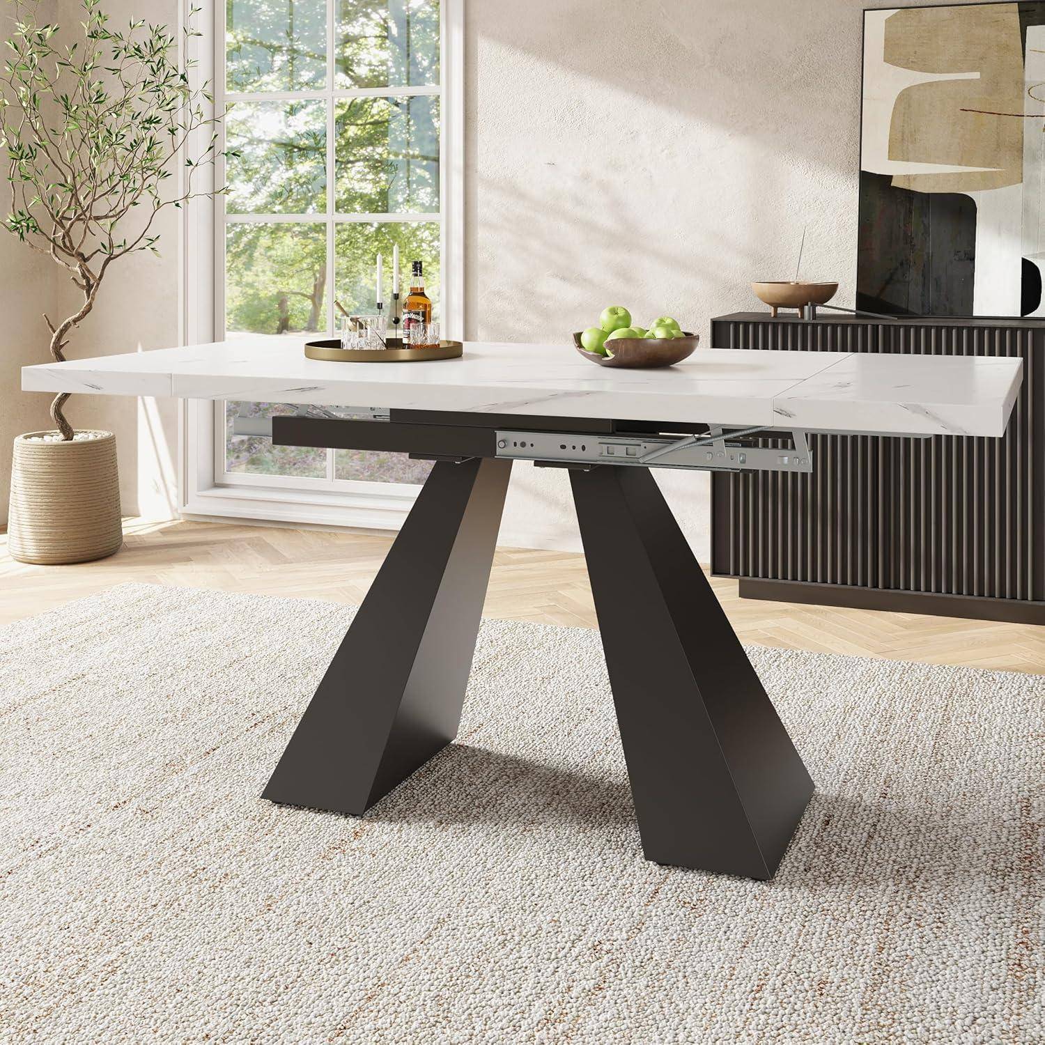 Esstisch Teleskoptisch(99-159×74cm), platzsparender Küchentisch,Breite Arbeitsfläche, Flexibles Design, für Homeoffice und Wohnzimmer (Weiß)