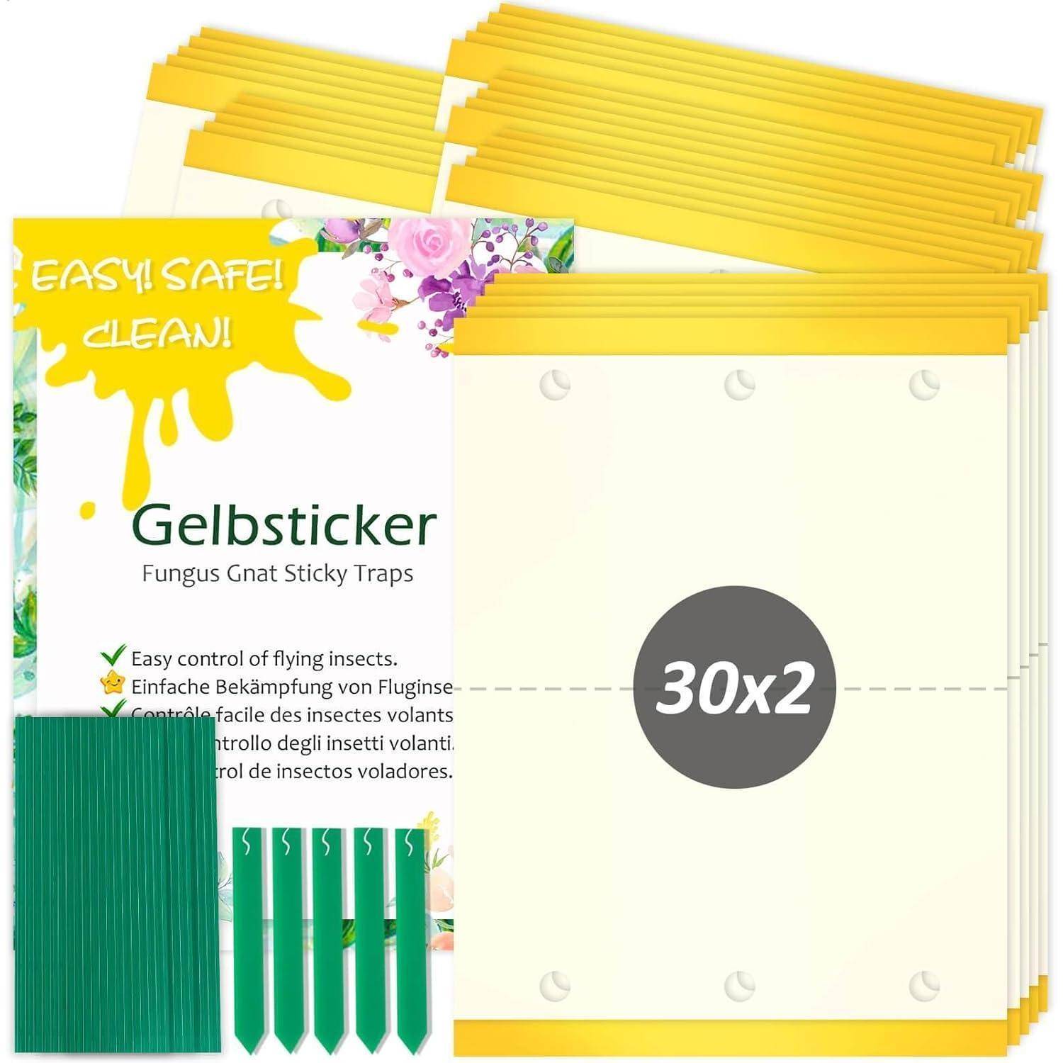 Blooven Gelbsticker 60 Stück, Trauermücken Bekämpfen, Gelbtafeln Trauermücken Gegen Kleine Fliegen in Blumenerde (6,5 x 9 cm) Gelbtafeln 60 Stück