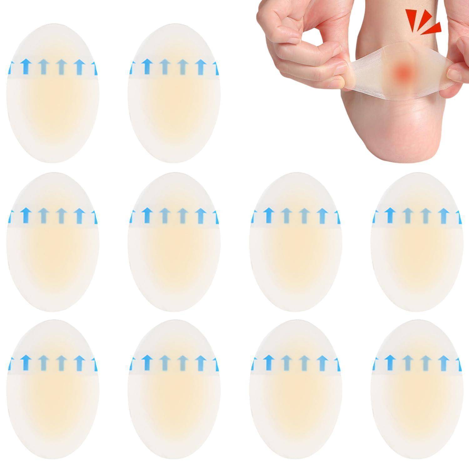 Illustration von selbsthaftenden Zehenpolstern/Ballenpolstern, wobei eine Hand eines von einer schmerzhaften roten Stelle am Fuß abzieht, um die Druckentlastung zu zeigen.