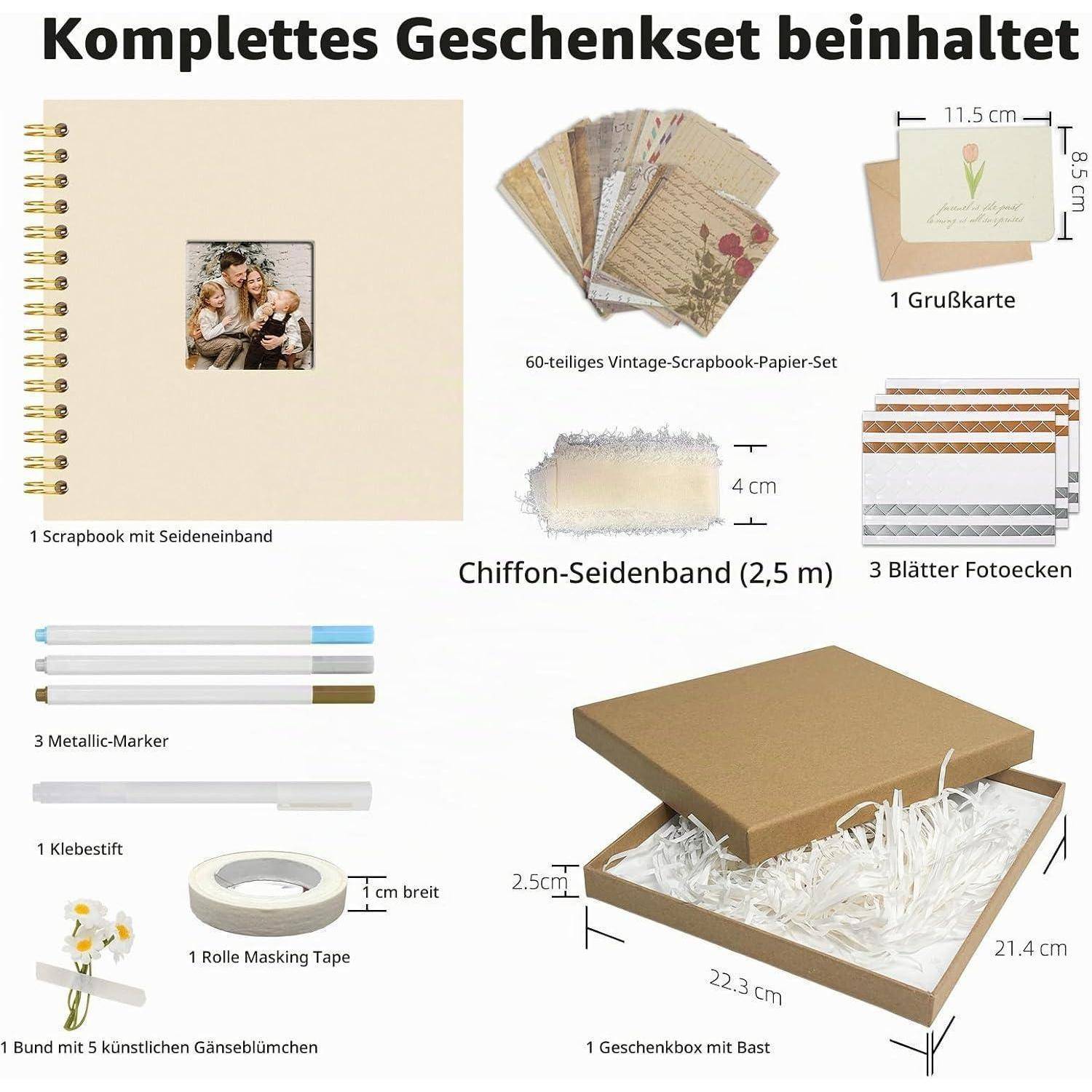 Vienrose Fotoalbum Geschenkset, 20,5x20,5 cm, 20 Blätter, 40 weißen Seiten | DIY Scrapbook Album, Leinen-Hardcover, Verzierungskit für Hochzeit, Ba