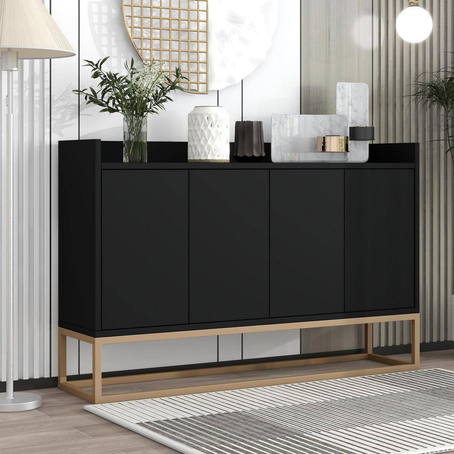 Sideboard, Aufbewahrungsschrank mit Metallbeinen, Küchenmöbel mit 4 Türen und verstellbaren Regalen, Küchenschrank 120 x 30 x 80 cm für Esszimmer